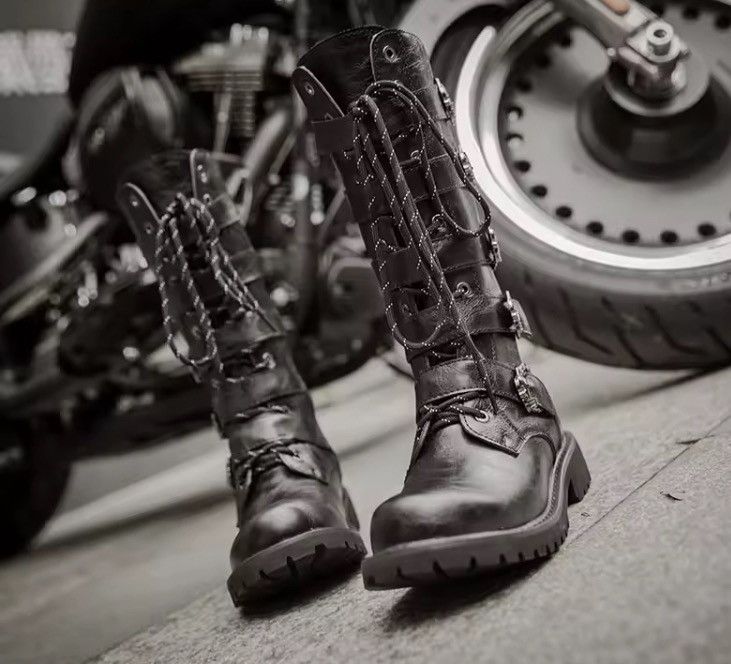 Japanese Brand Men's PU Leather Motorcycle Boots Mid-calf Size US 9.5 / EU 42-43 - 4 Thumbnail