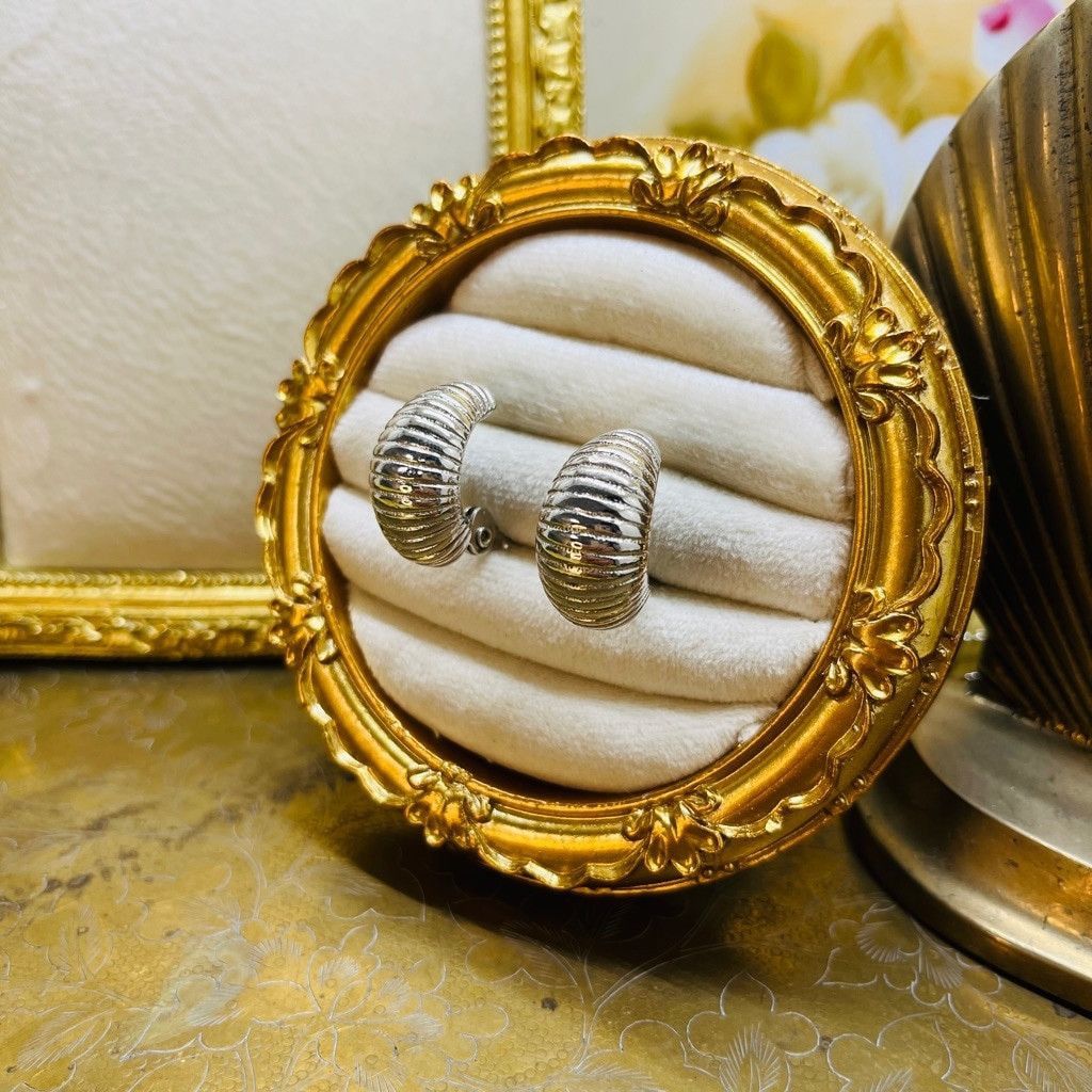 Monet Vintage Midcentury Monet Hoop Earrings Textured Silver Size ONE SIZE - 2 Thumbnail