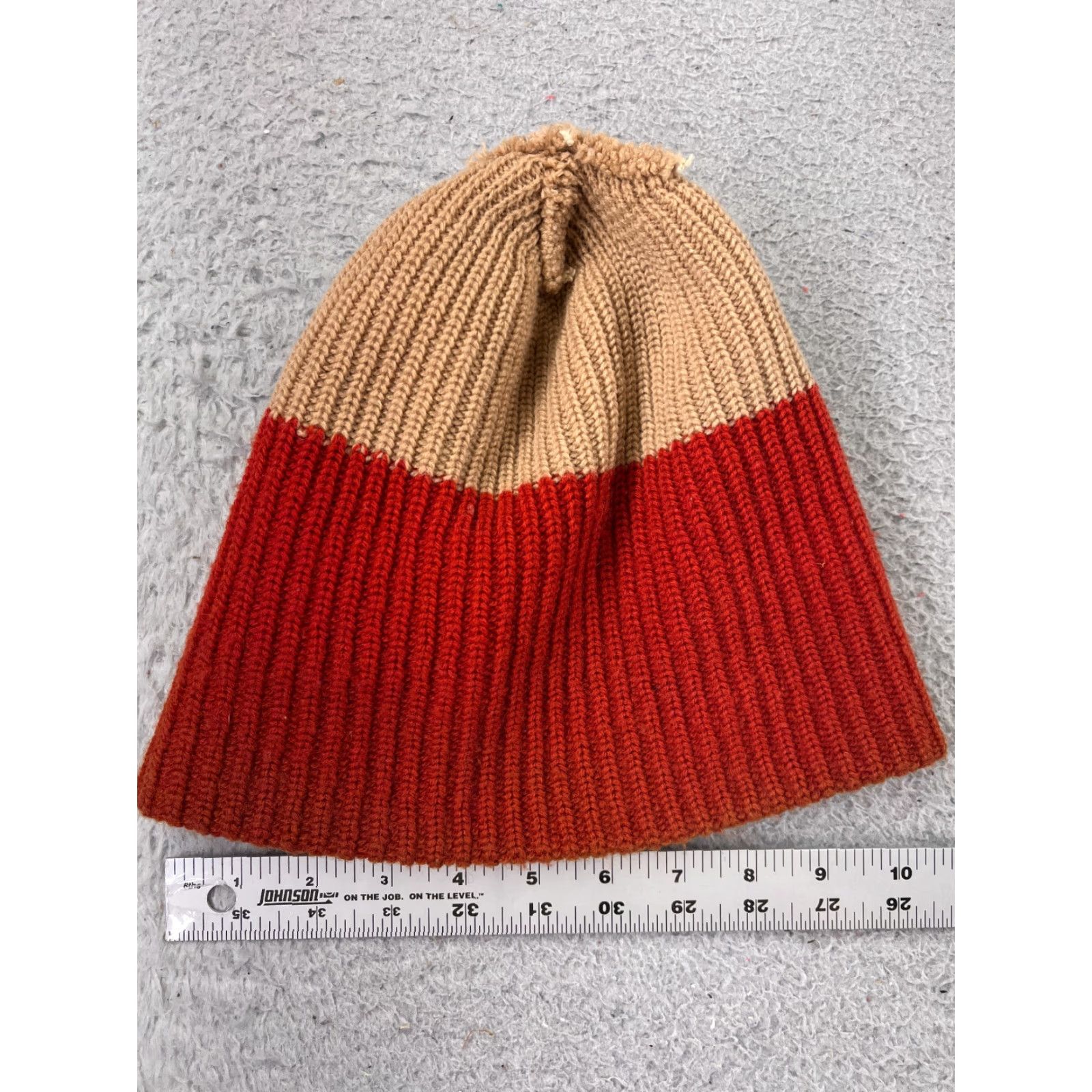 Doublet Red Green Beige Striped Beanie Toque Unisex Adult One Size Double Knit Acrylic Ski Hat Size ONE SIZE - 6 Thumbnail