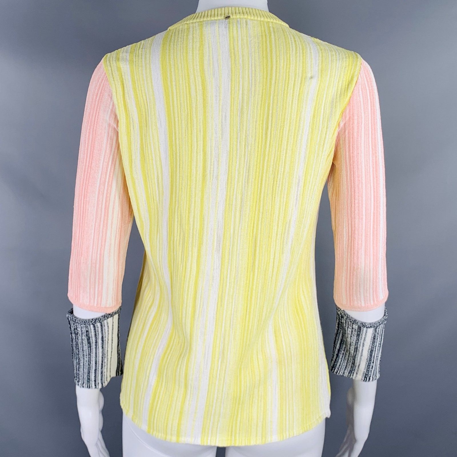 Sportmax SPORTMAX Size M Yellow Pink Rib Knit Crew Neck Casual Top Size M / US 6-8 / IT 42-44 - 4 Thumbnail