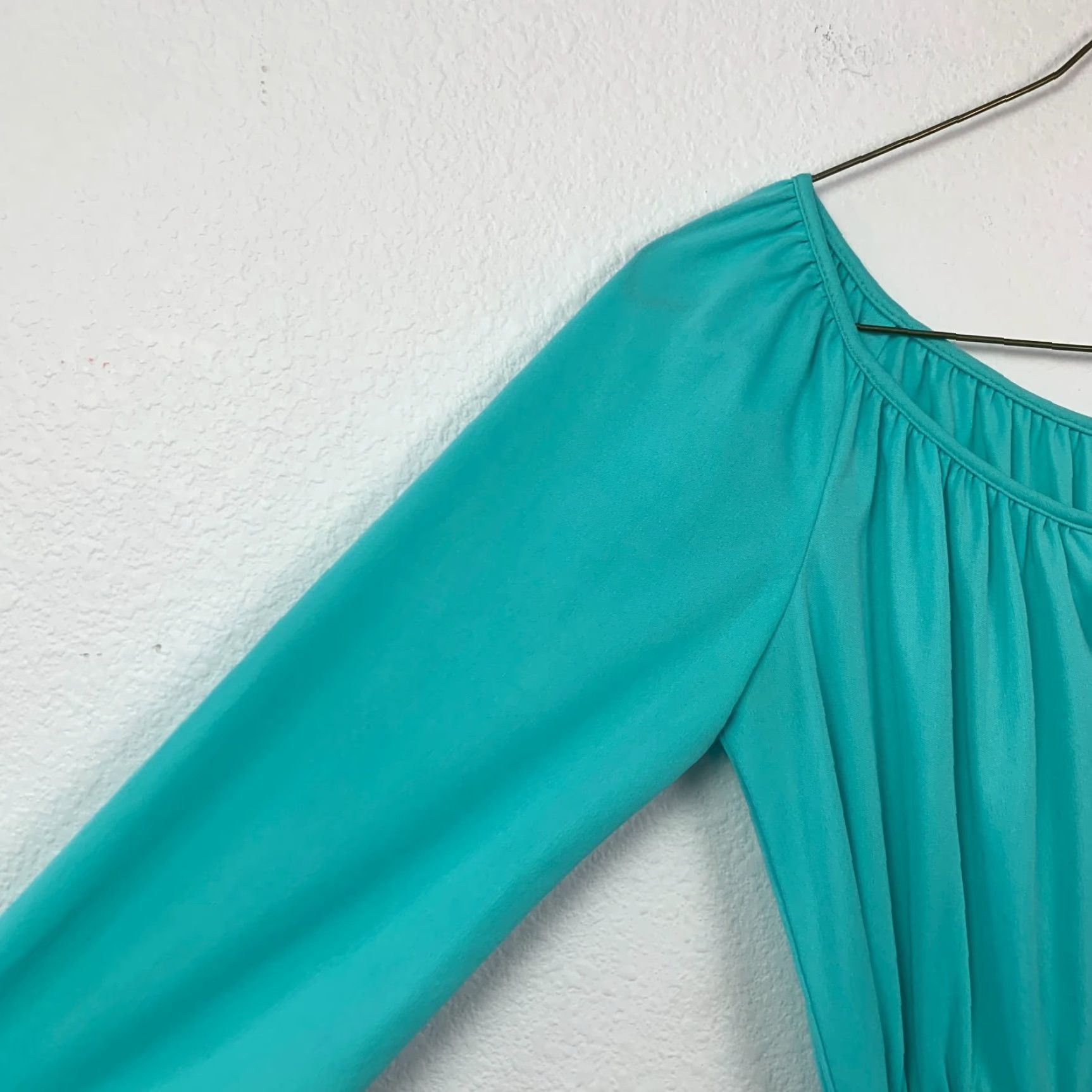 Vintage Vintage Handmade Boho Festival Off Shoulder Hippy Tiered Dress 29" Chest 14.5" Waist 41" Length Blue 1960s Womens Size 3XL / US 20-22 - 2 Thumbnail