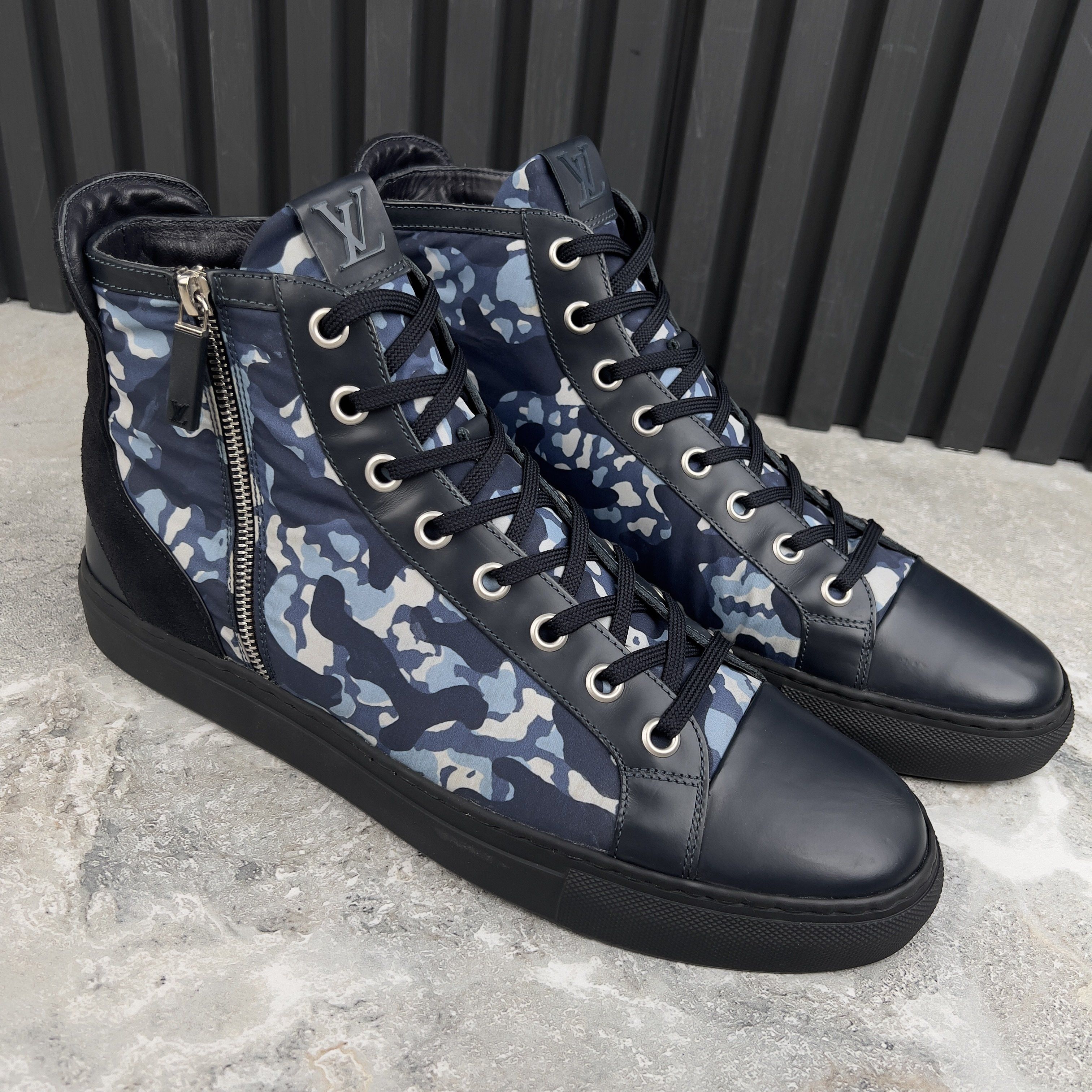 Louis Vuitton Challenge Zip Up Sneakers Blue Camouflag Nylon Size US 13 / EU 46 - 6 Thumbnail