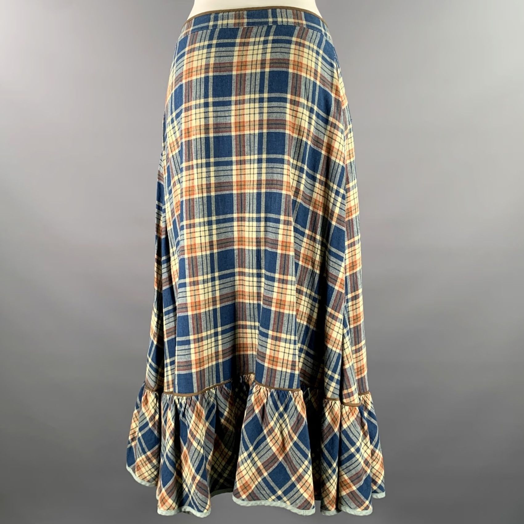 Vintage RRL by RALPH LAUREN Maxi Skirt Blue Orange Linen Cotton Plaid 2 Women Adult Size 2 Skirt Men Womens Girls Boys Size 26" / US 2 / IT 38 - 3 Thumbnail