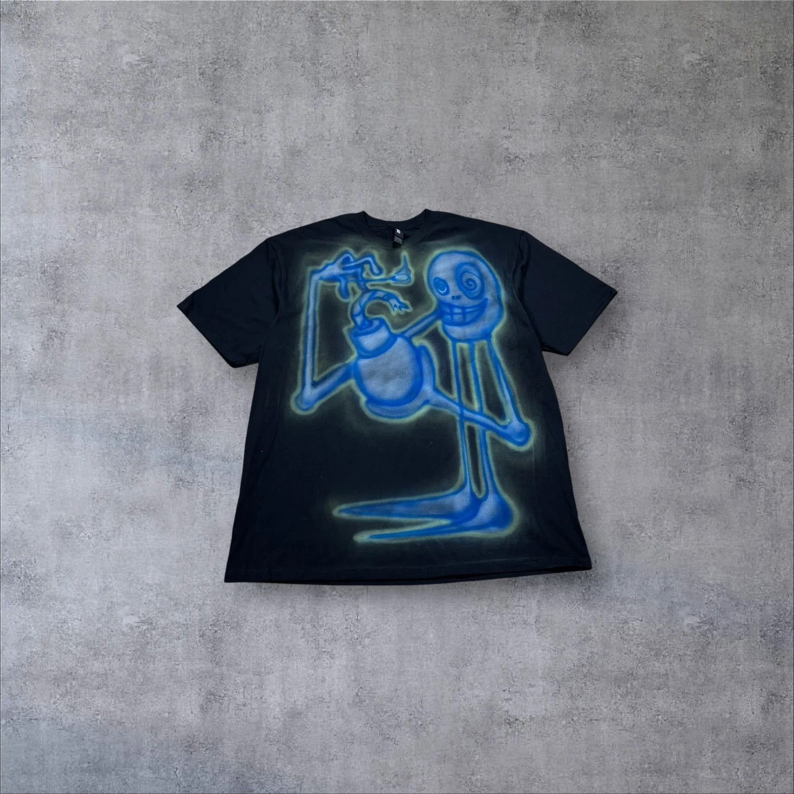 Japanese Brand Airbrushed Blue Cartoon Graphic T-Shirt Size US XL / EU 56 / 4 - 1 Thumbnail
