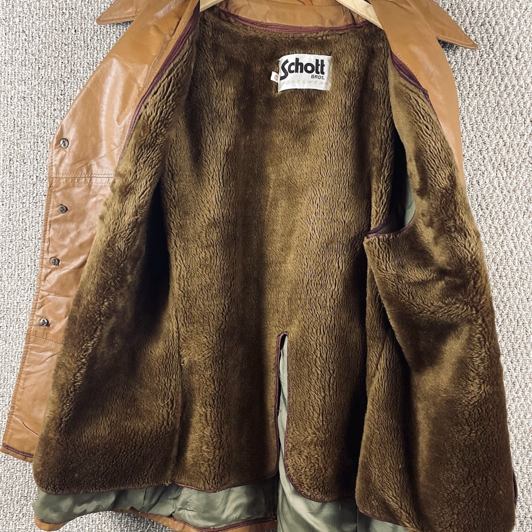 Schott Vtg Schott Bros. Leather Jacket 42 Car Coat Brown Button Removable Fur Lining Size US XS / EU 42 / 0 - 4 Thumbnail