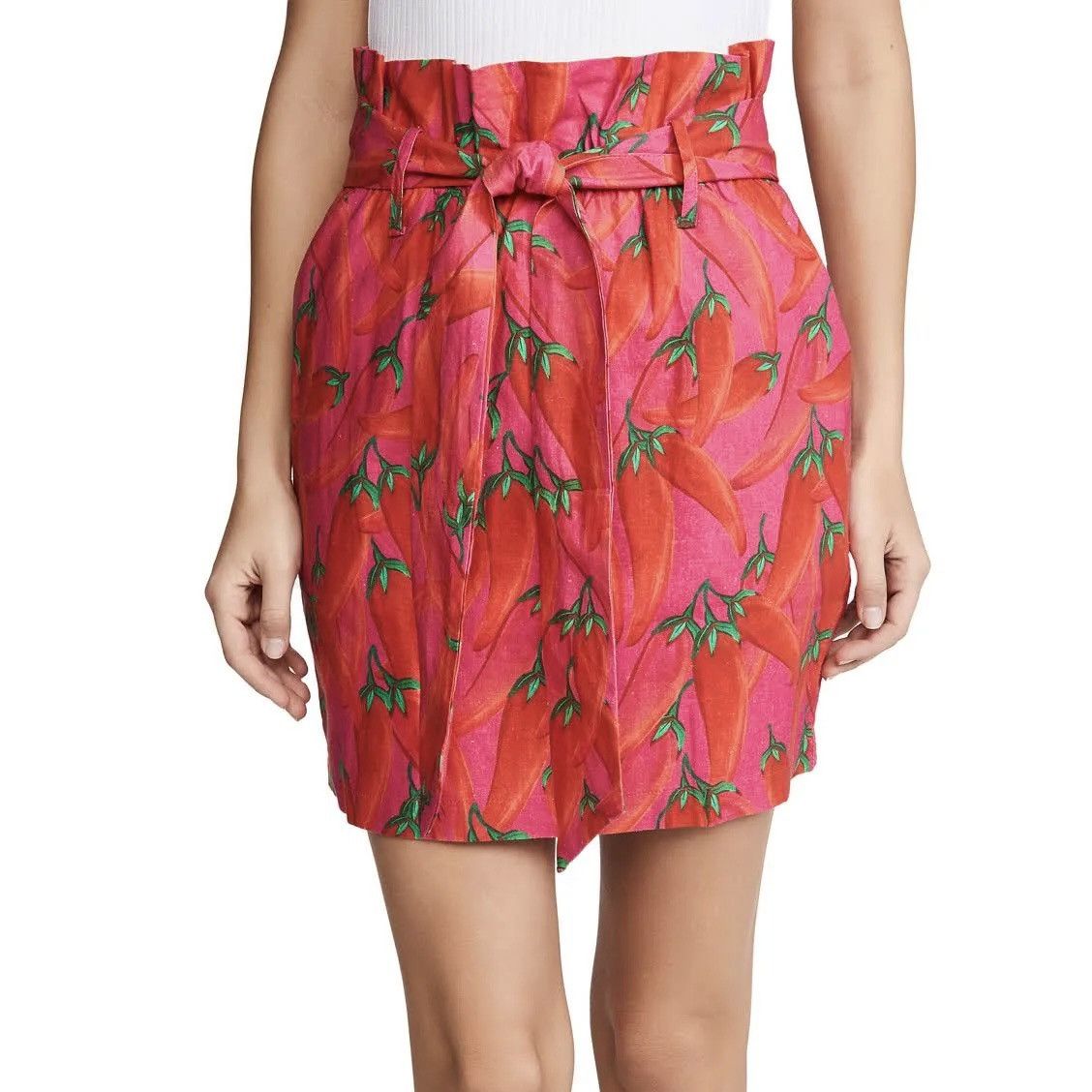 Farm Rio FARM Rio Pink & Red Chili Peppers Paperbag Mini Skirt Size 26" / US 2 / IT 38 - 1 Thumbnail