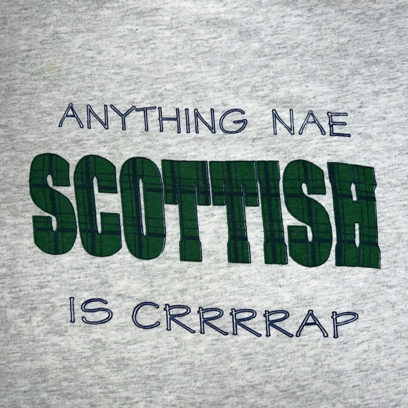 Fruit Of The Loom VINTAGE Fruit of the Loom T-Shirt Men 2XL Gray Stitch "Anything Nae Scottish Is Crap" USA Size US XXL / EU 58 / 5 - 2 Thumbnail