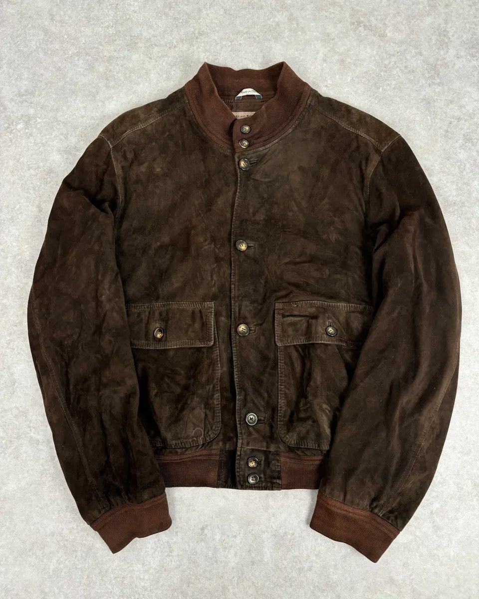 Vintage Massimo Rebecchi Buttoned Brown Suede Leather Jacket Size US L / EU 52-54 / 3 - 1 Thumbnail