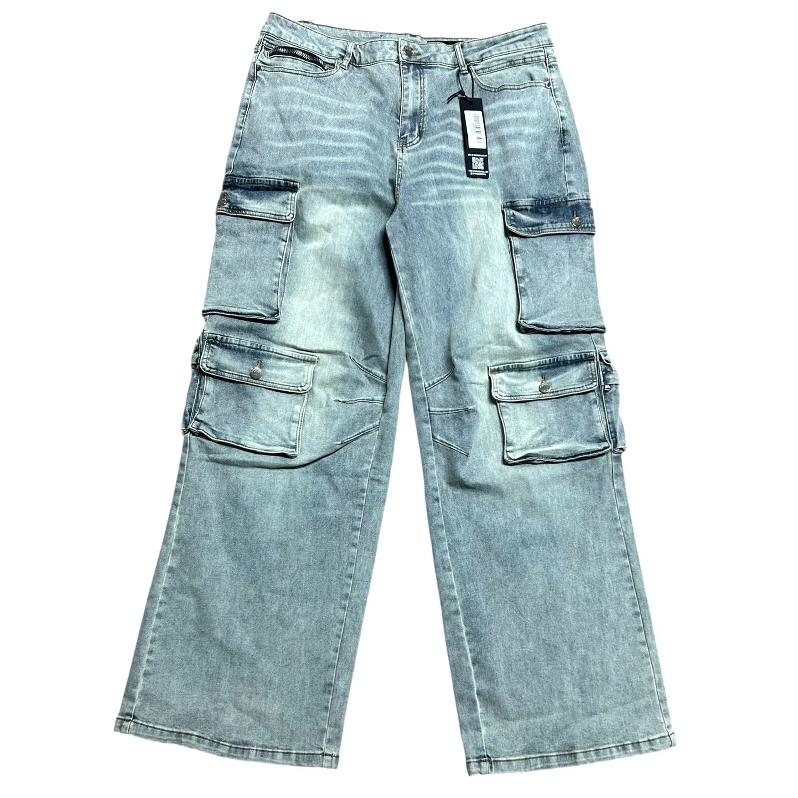 Vintage Rockstar Jeans Men 40 Burain Blue Baggy Fit Distressed Cargo Pocket 5-Pocket Denim Relaxed Adult Regular Size 40 Blue Size US 40 / EU 56 - 3 Thumbnail