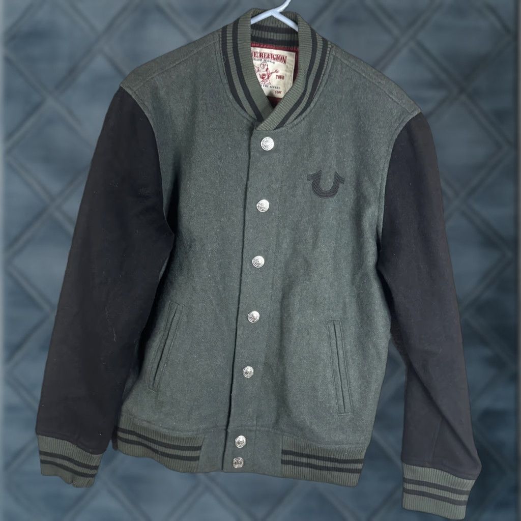 True Religion True Religion Jacket Mens S Green Wool Varsity Snap Front Back Logo Graphic Size US S / EU 44-46 / 1 - 1 Thumbnail