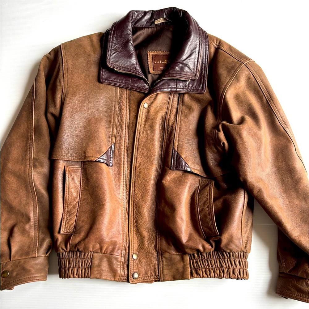 Designer Vintage A&S Selections Leather Bomber Jacket Size US S / EU 44-46 / 1 - 1 Thumbnail