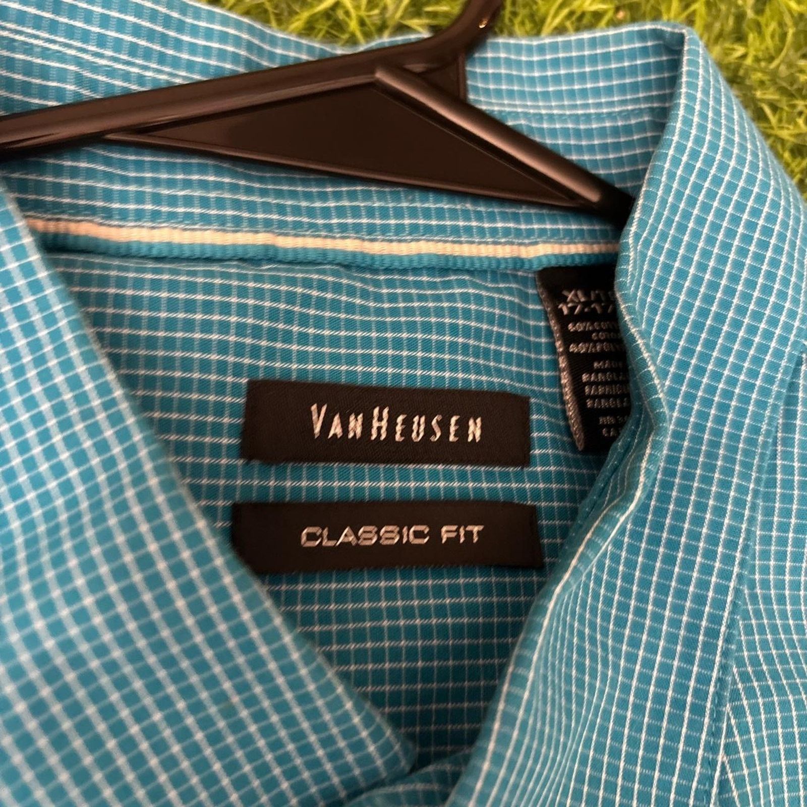 Van Heusen Men's Blue/White Checkered Van Heusen Polo Dress Shirt Size US XL / EU 56 / 4 - 3 Thumbnail