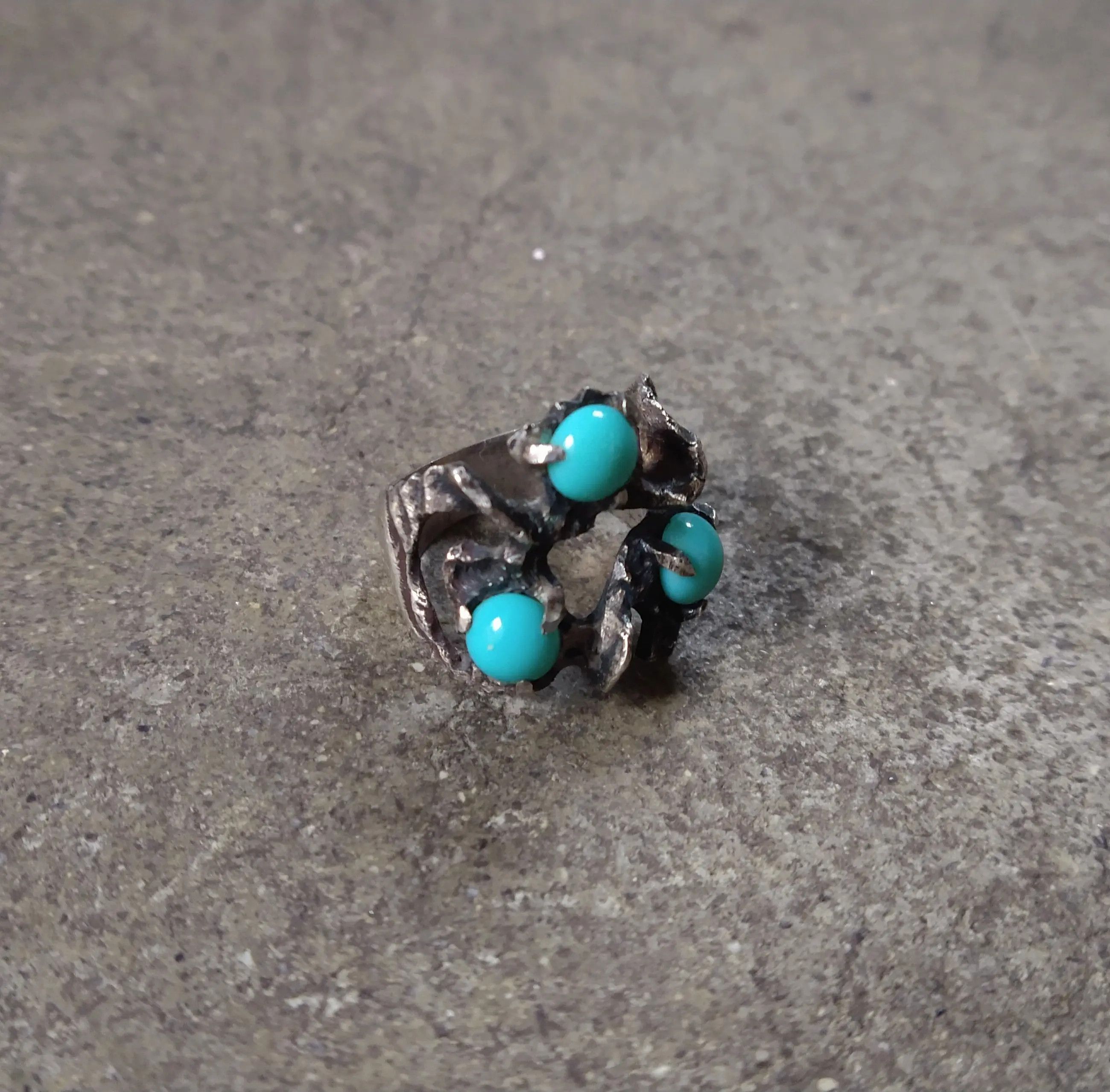 Jewelry Vintage Sterling Silver Ring Turquoise 6.5 Brutalist Modern Size ONE SIZE - 5 Thumbnail
