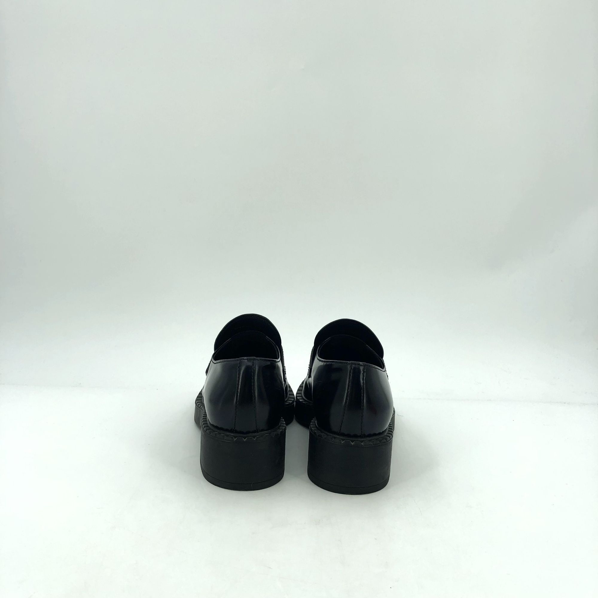 Prada Prada Womens Black Leather Loafers Size 35 Thick Sole Triang Size US 5 / IT 35 - 7 Thumbnail