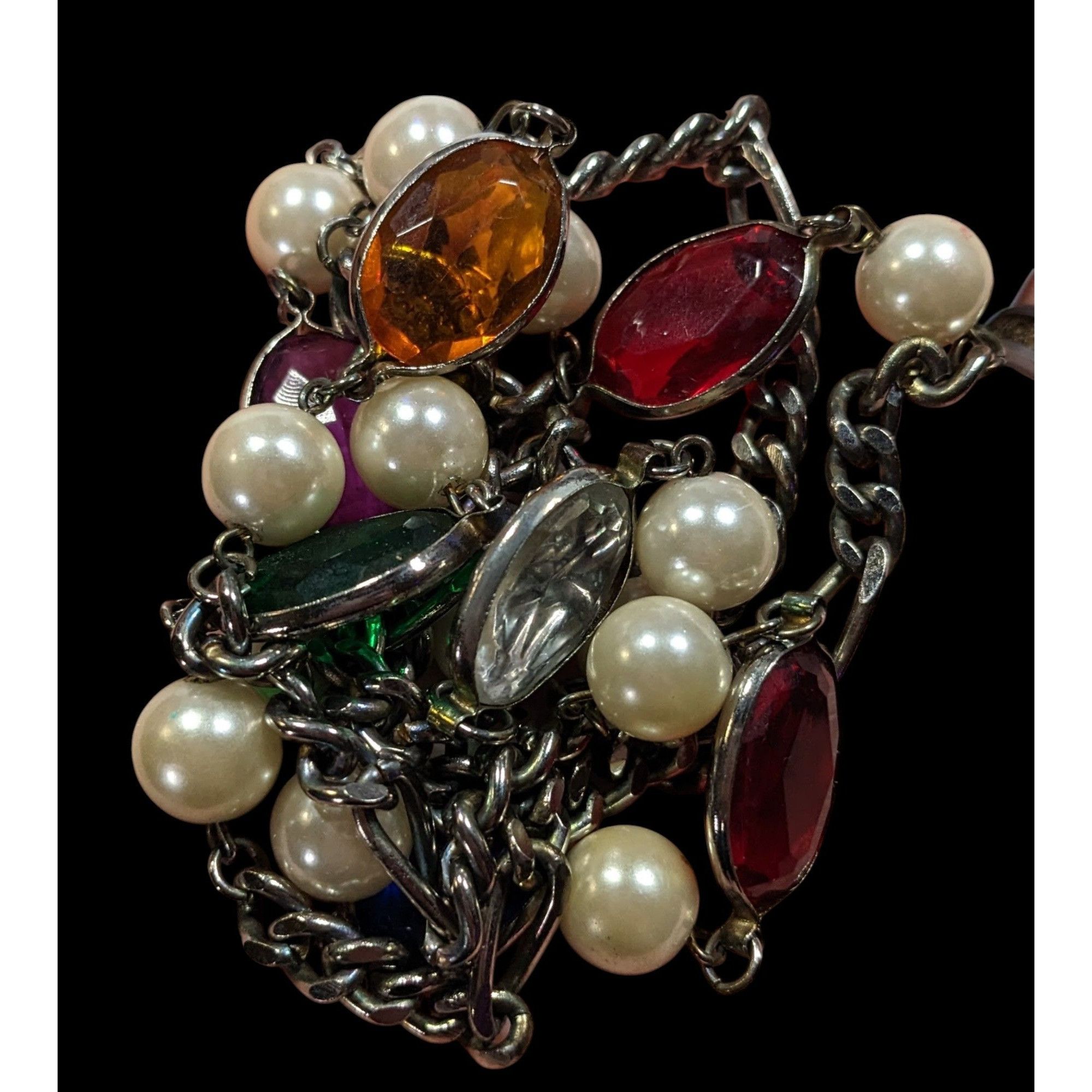 Other Vintage Faux Pearl And Rainbow Gem Station Necklace On Silve Size ONE SIZE - 5 Thumbnail