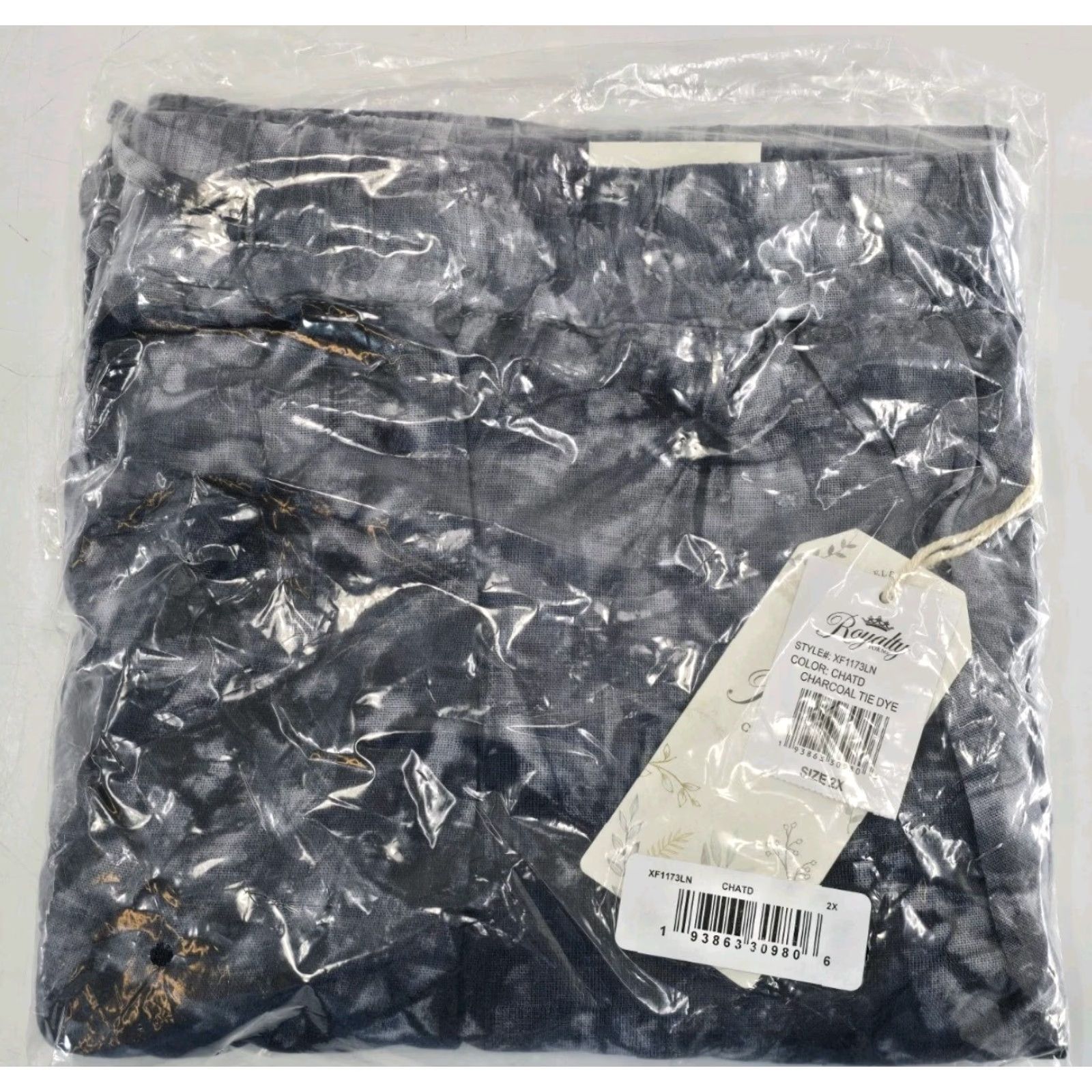 Vintage Royalty for Me NWT Women’s Linen Button Hem Flood Pants - Charcoal Tie Dye 2X - Plus Size 52% Linen 48% Viscose Size 40" / US 18 - 2 Thumbnail