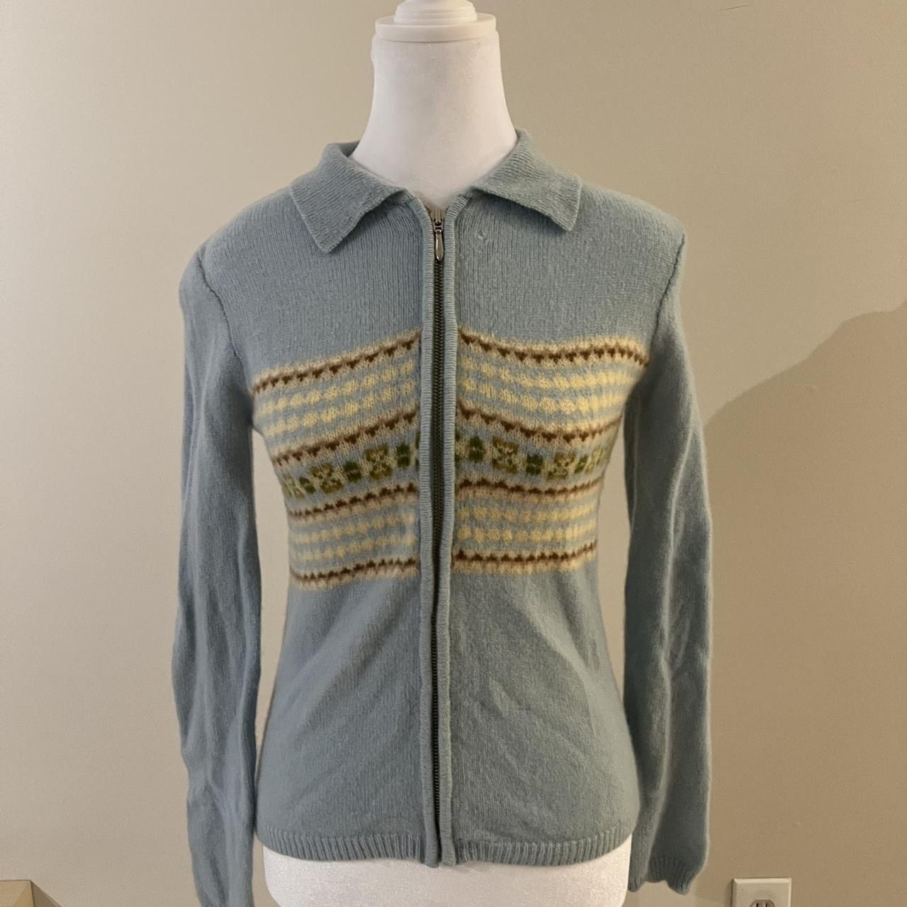 J.Crew J. Crew teal and tan zip-up wool sweater Size S / US 4 / IT 40 - 2 Thumbnail
