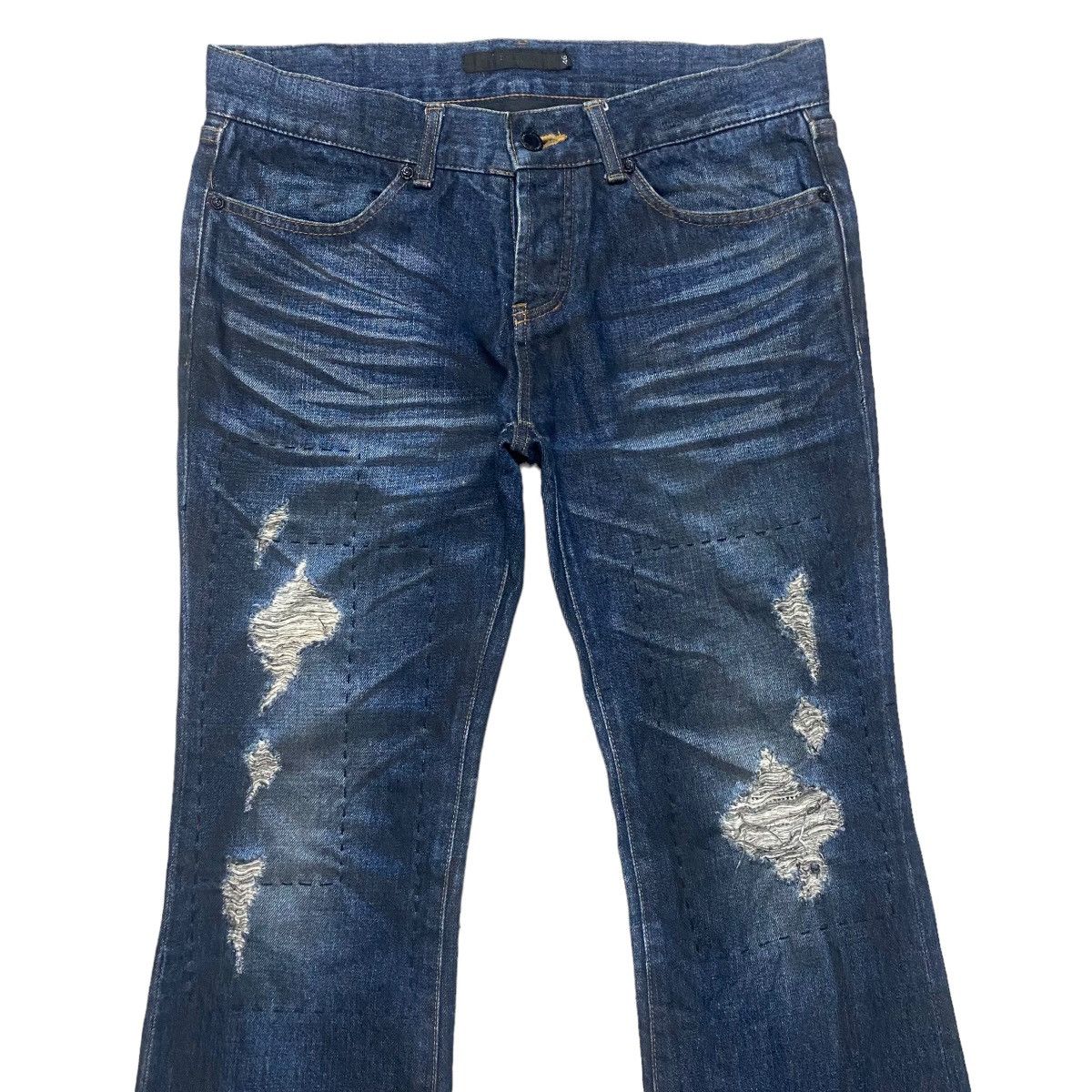 GOSTAR DE FUGA FUGA Coated Oiled Denim Flare Jeans Distressed Size US 32 / EU 48 - 3 Thumbnail