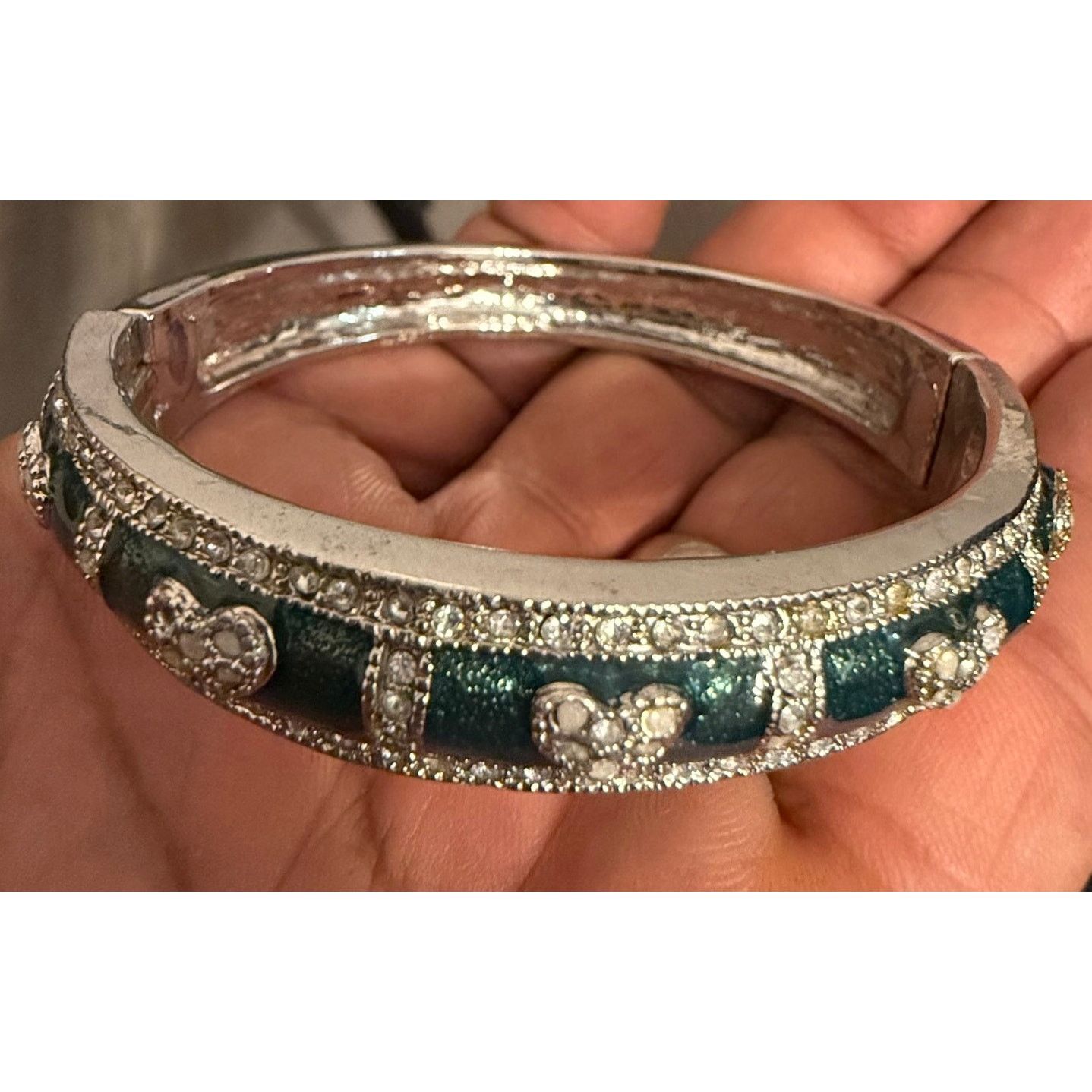 Other Vintage Hinged Enamel Rhinestone Bangle Bracelet Size 7 Size ONE SIZE - 1 Thumbnail