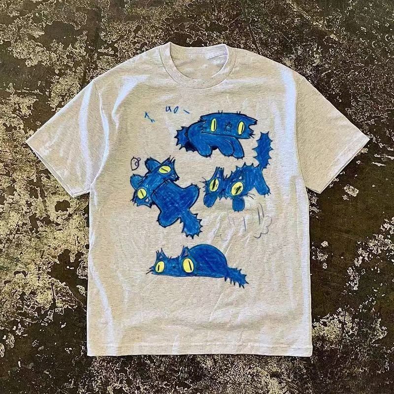 Vintage Gray washed retro cat print t-shirt Size US M / EU 48-50 / 2 - 1 Thumbnail