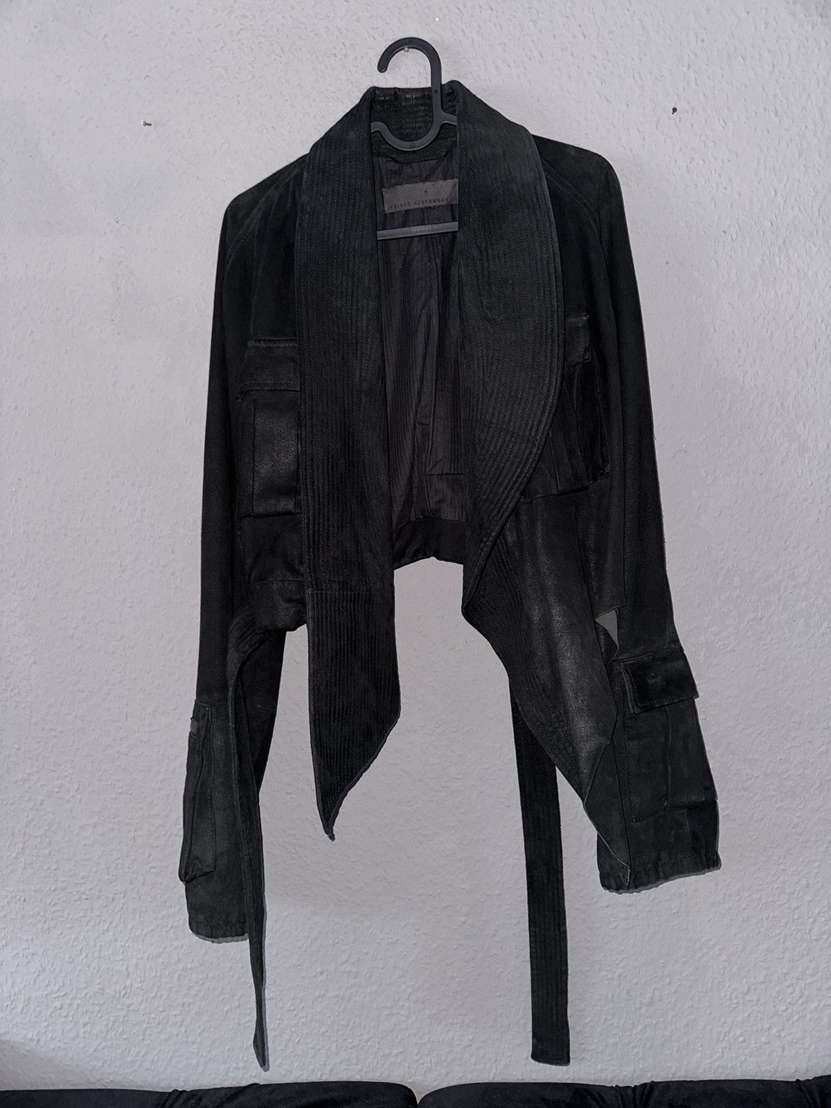 image of Haider Ackermann Cropped Suede Leather Jacket in Black, Men's (Size Small)