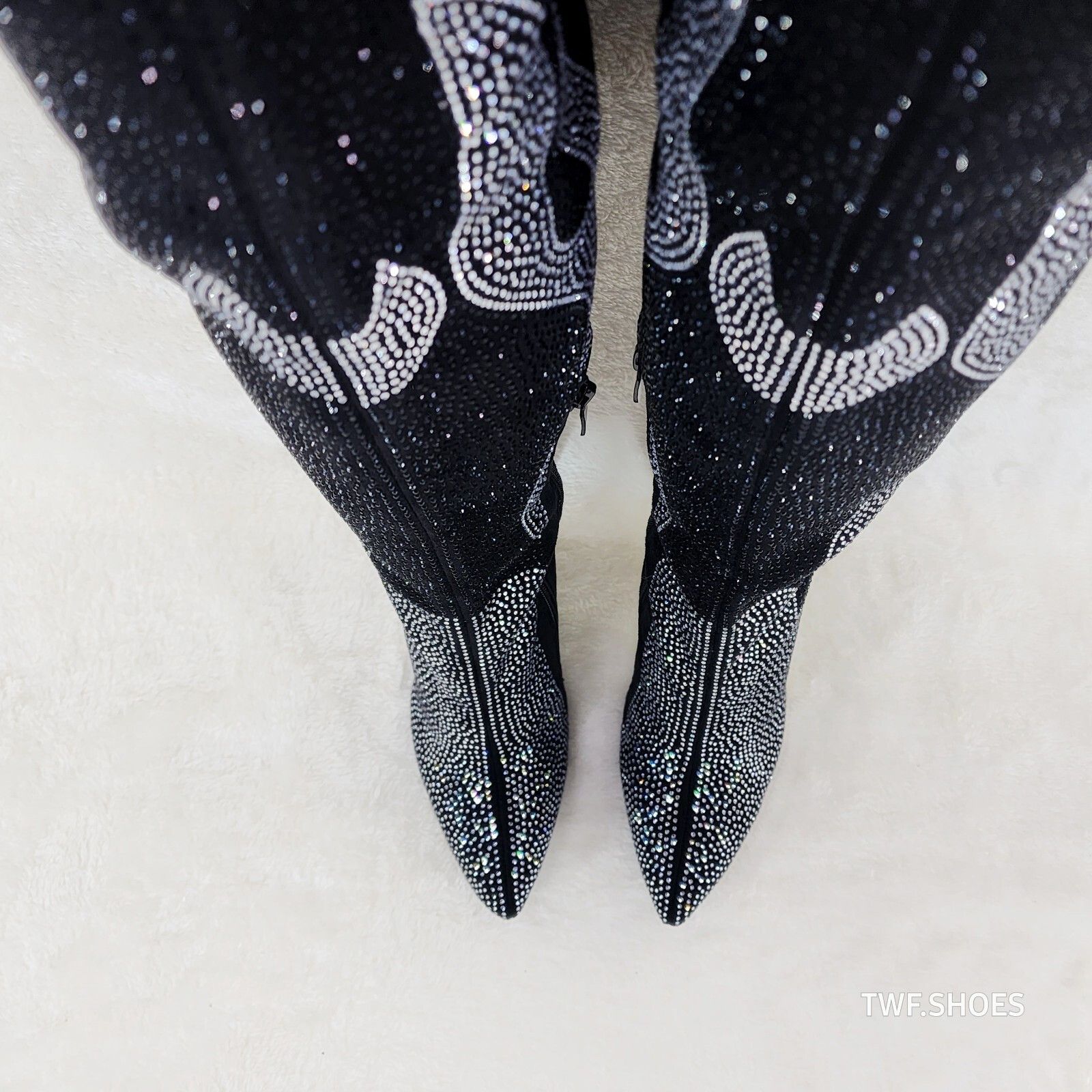 Other Hot Desire Black & Silver Rhinestone Flame Detail Sexy OTK T Size US 8 / IT 38 - 6 Thumbnail