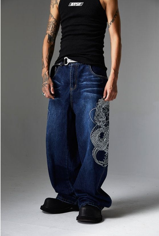 Embroidered Dragon Totem Baggy Jeans