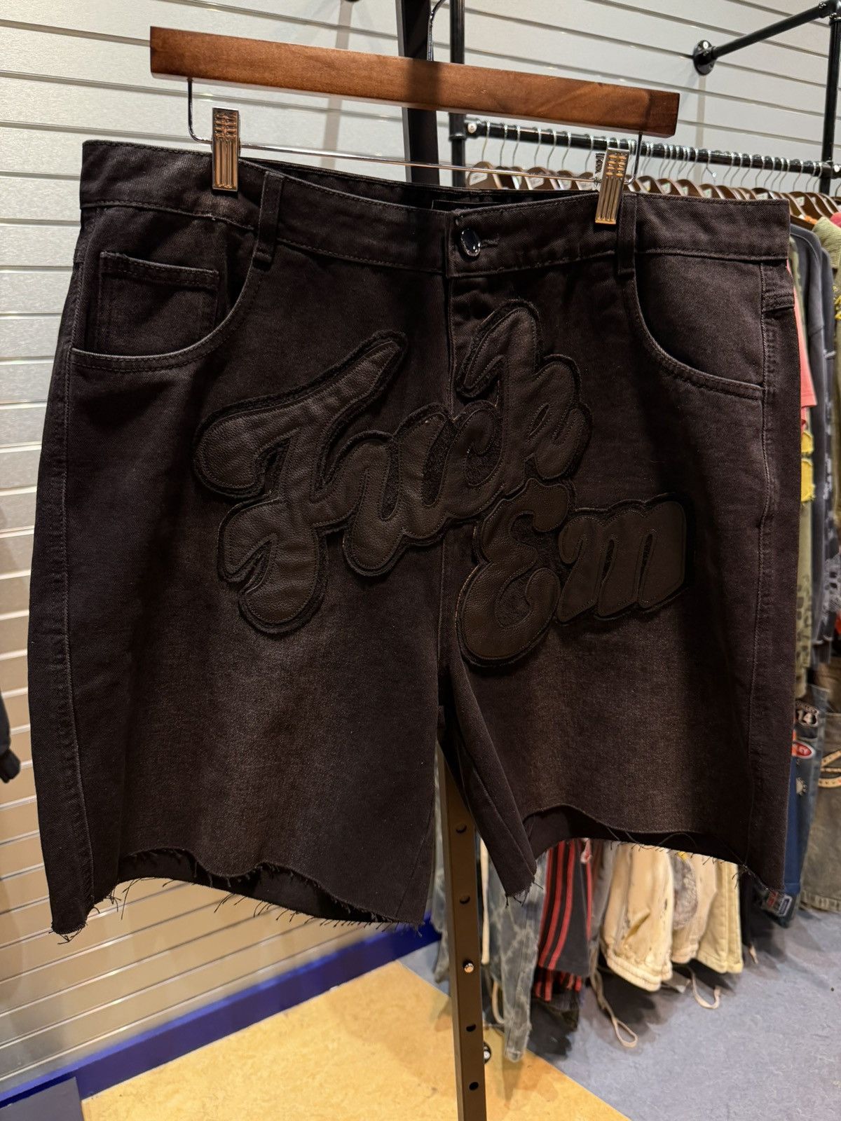 Other Fuck EM Shorts Black Denim Leather Patch Size (32) Size US 32 / EU 48 - 5 Thumbnail