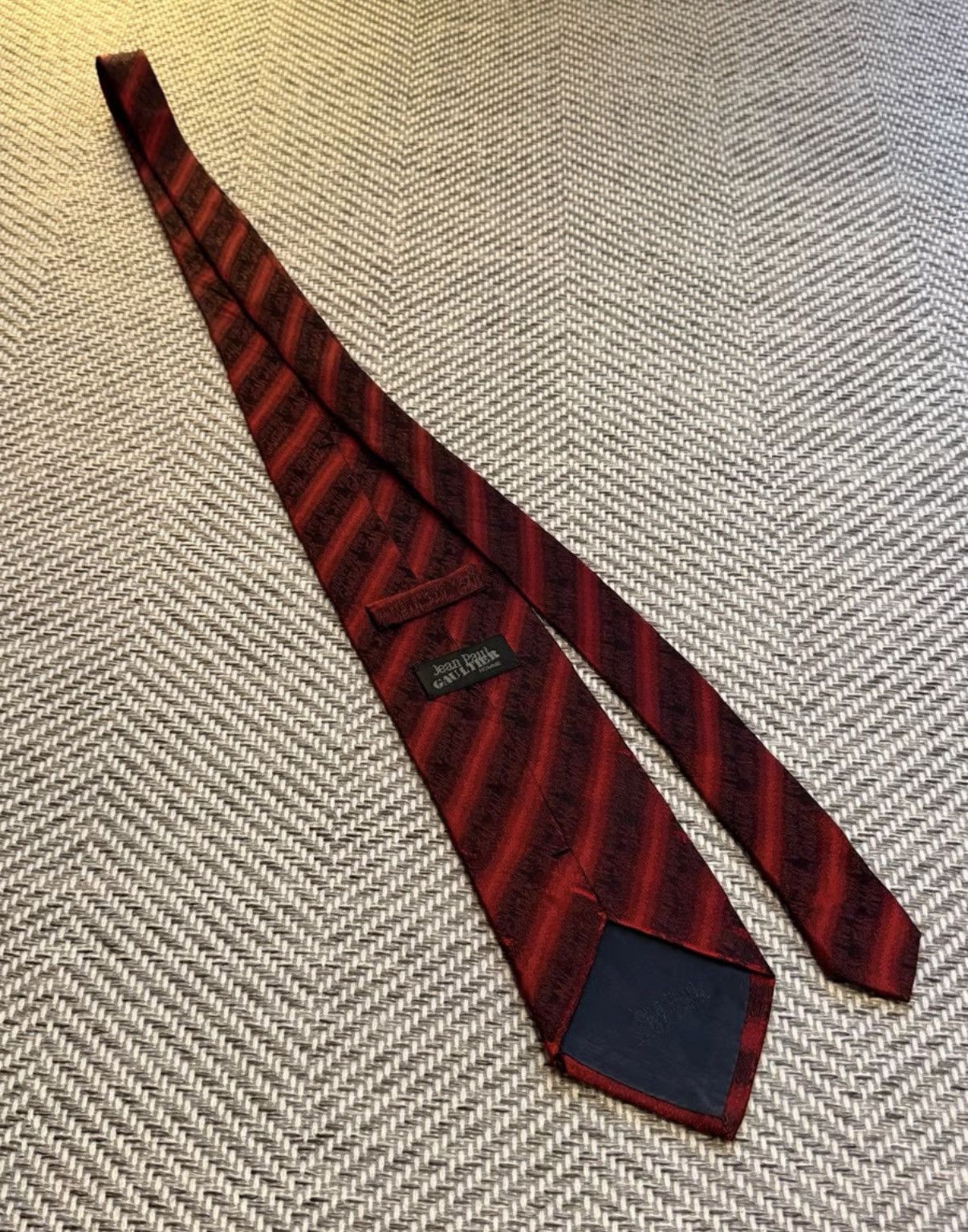 Jean Paul Gaultier Jean Paul Gaultier Wine Red Diagonal Stripe Logo Tie K24 Size ONE SIZE - 8 Thumbnail