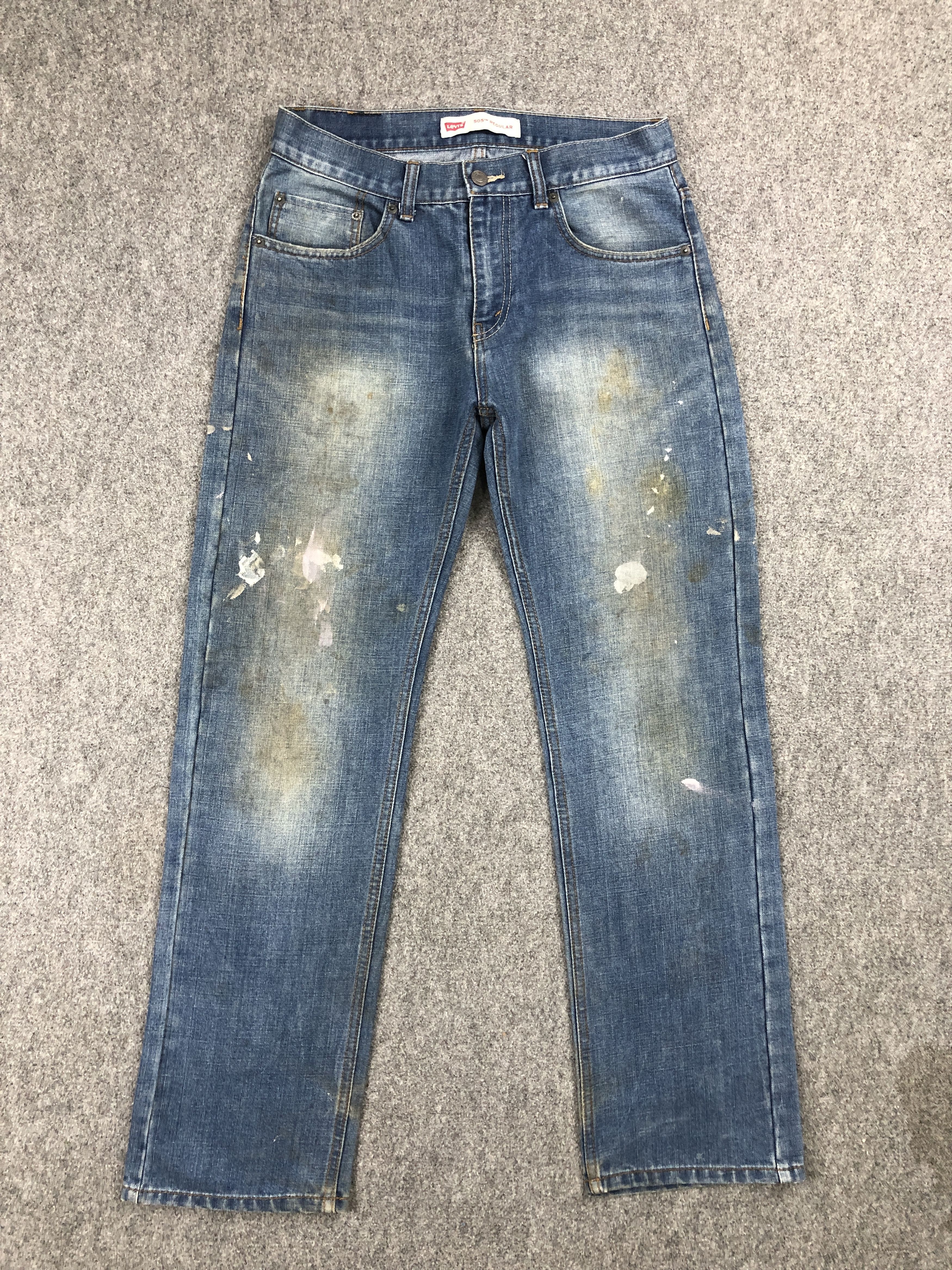 image of Painter Vintage Levis 505 Faded Blue Jeans in Blue Denim, Men's (Size 29)