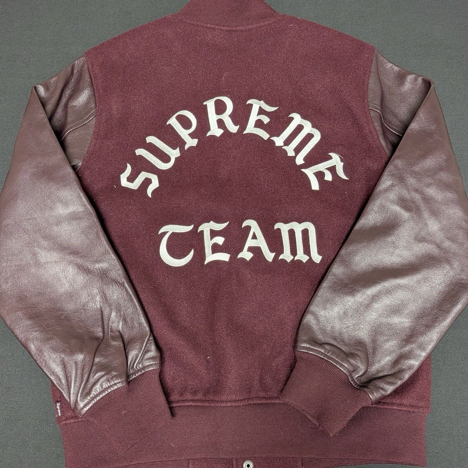 Supreme Supreme Contrast Script Varsity Jacket Red | Grailed