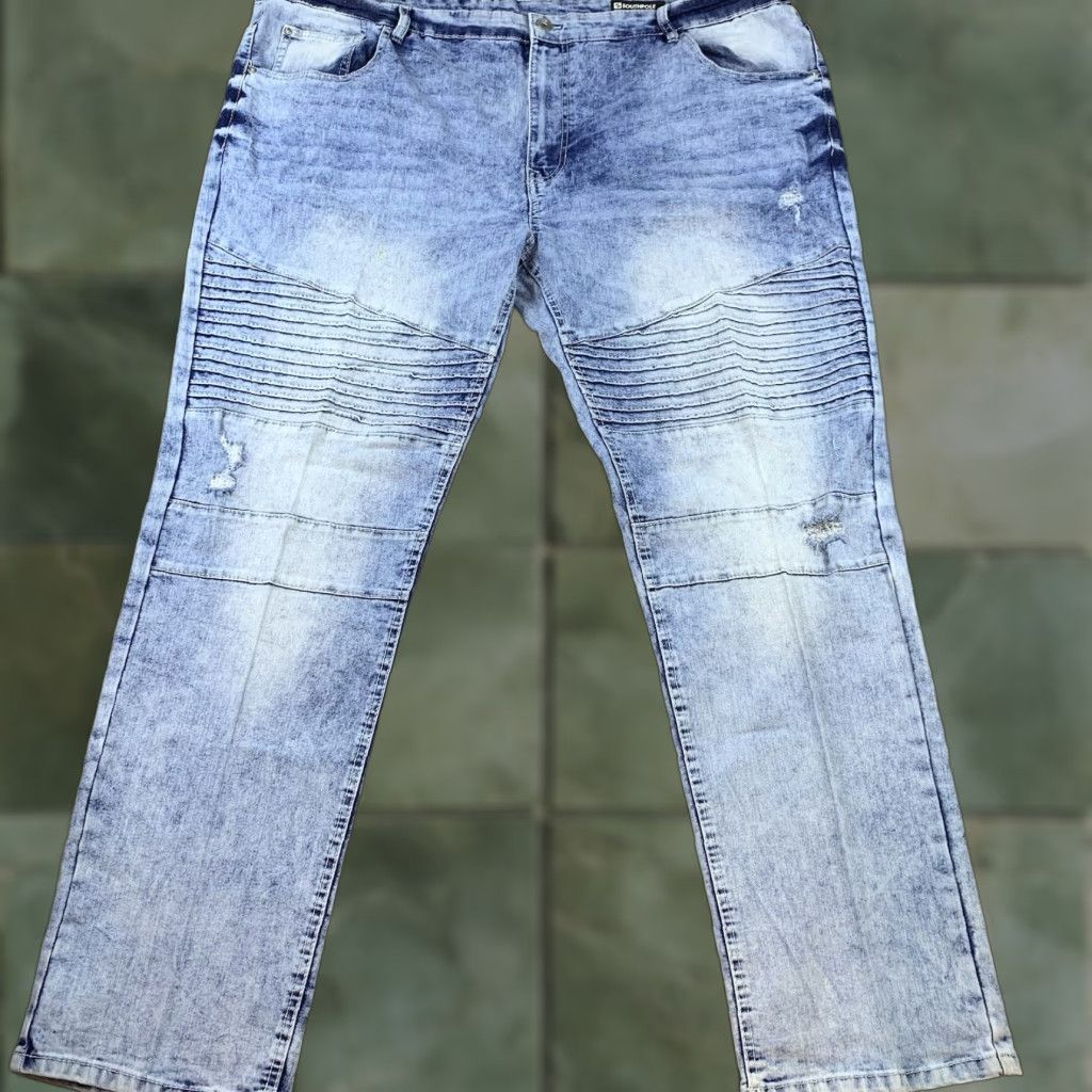 Southpole Jeans Men 46 Blue Light Tapered Distressed Acid Wash Stretch Moto Regular 90s Biker Hip Hop Motorcycle Streetwear Shirt?