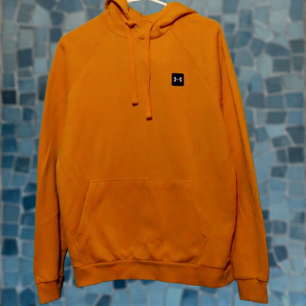 Under Armour Under Armour Sweatshirt Hoodie Mens M Yellow Kangaroo Pocket Fleece Mock Neck Pullover Logo Size US M / EU 48-50 / 2 - 1 Thumbnail