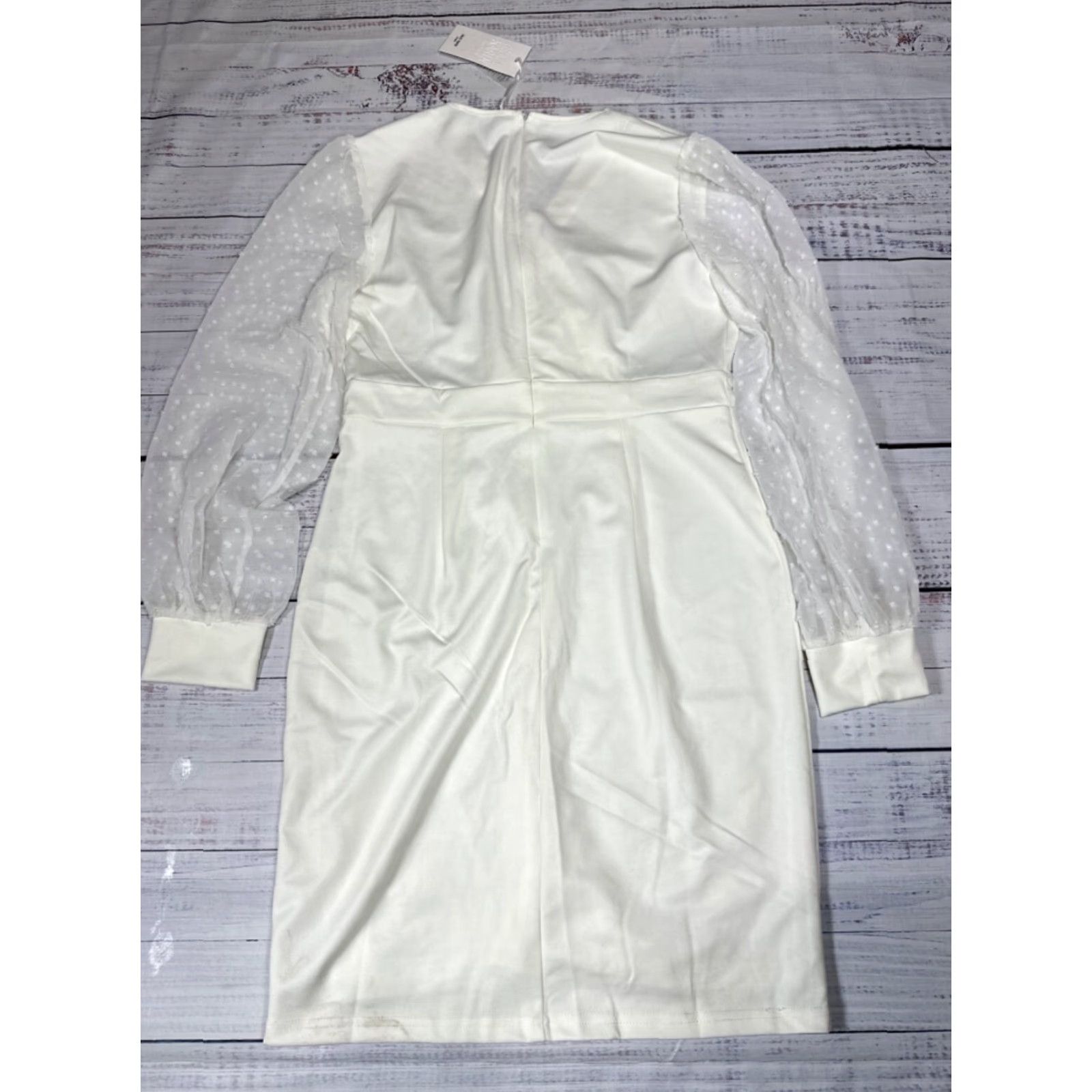 Vintage Grace Karin White Knee Length Sheer Swiss Dot Sleeve Dress L White Womens Dress Size L / US 10 / IT 46 - 5 Thumbnail