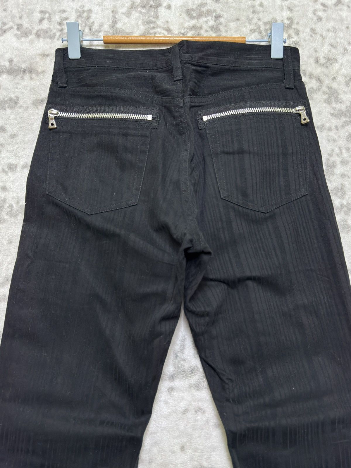 Japanese Brand Flare Semantic Design Pinstripes Zipper Pocket Denim Pant Size US 27 - 9 Thumbnail