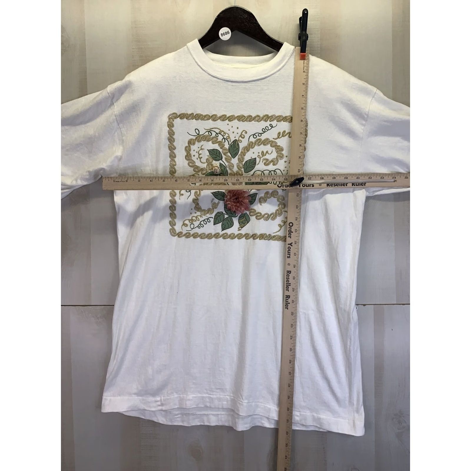 Vintage VINTAGE 1990s Cesucci One Size Fits All Womens Floral 3D Gel Graphic T Shirt White Cotton Shirt Womens One Size Floral 1990s Cesucci Size ONE SIZE - 4 Thumbnail