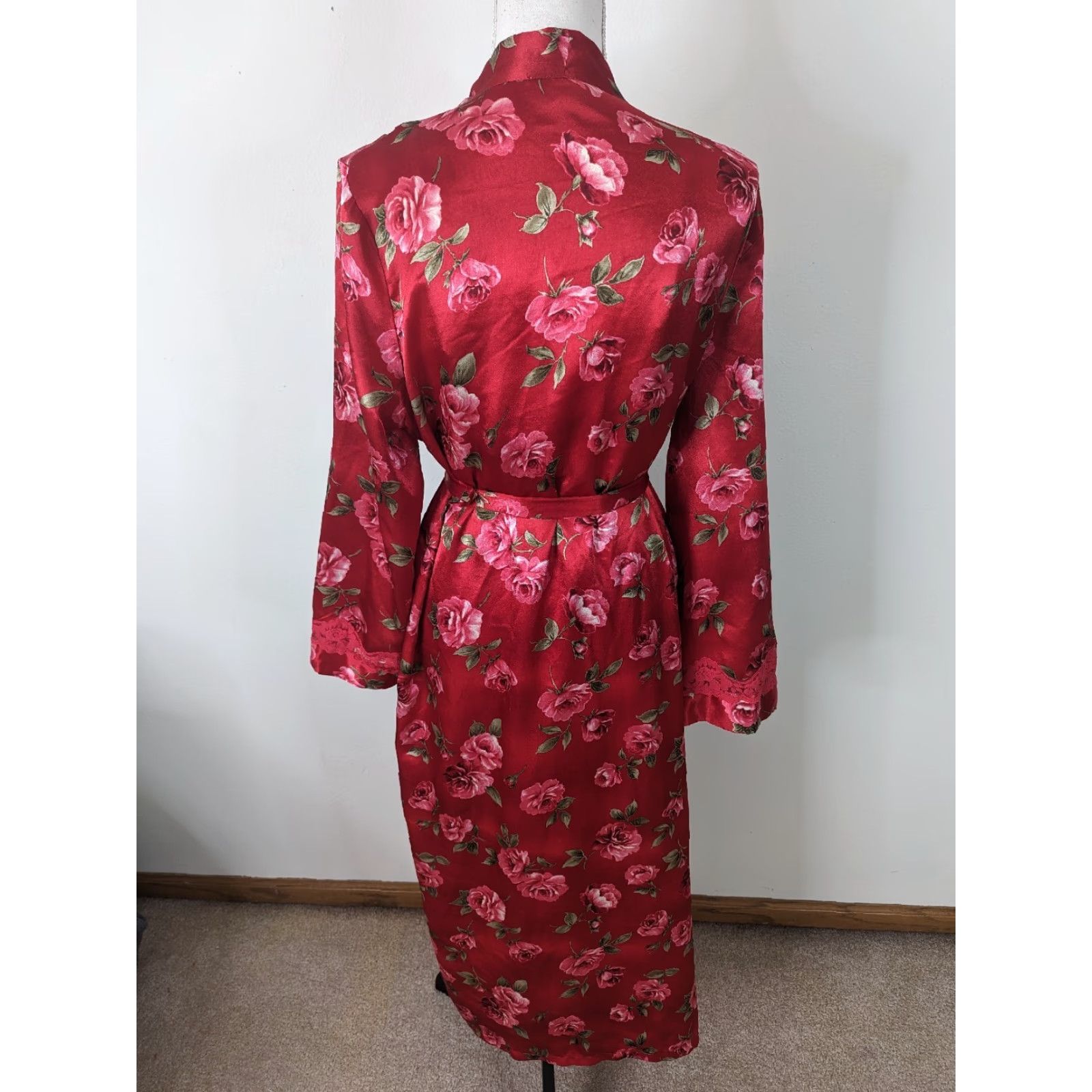 Vintage VINTAGE California Dynasty 2pc SATIN Red GOWN Nightgown Robe SET L Red 1980s Womens Size ONE SIZE - 3 Thumbnail