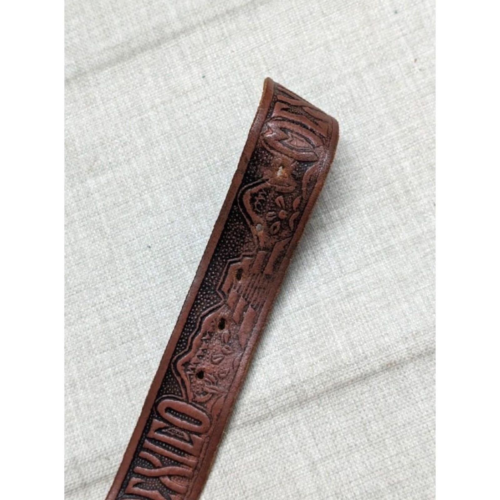Vintage VINTAGE handcrafted western belt MEXICO Tooled 32 Cowhide Brown Leather Men Belt Size 32 - 7 Thumbnail