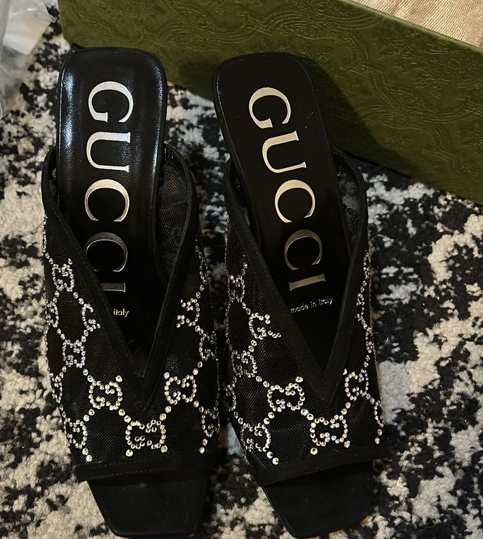 Gucci GUCCI Tela Retino Kid Scamosciato Crystal GG Monogram Slide Size US 5.5 / IT 35.5 - 3 Thumbnail
