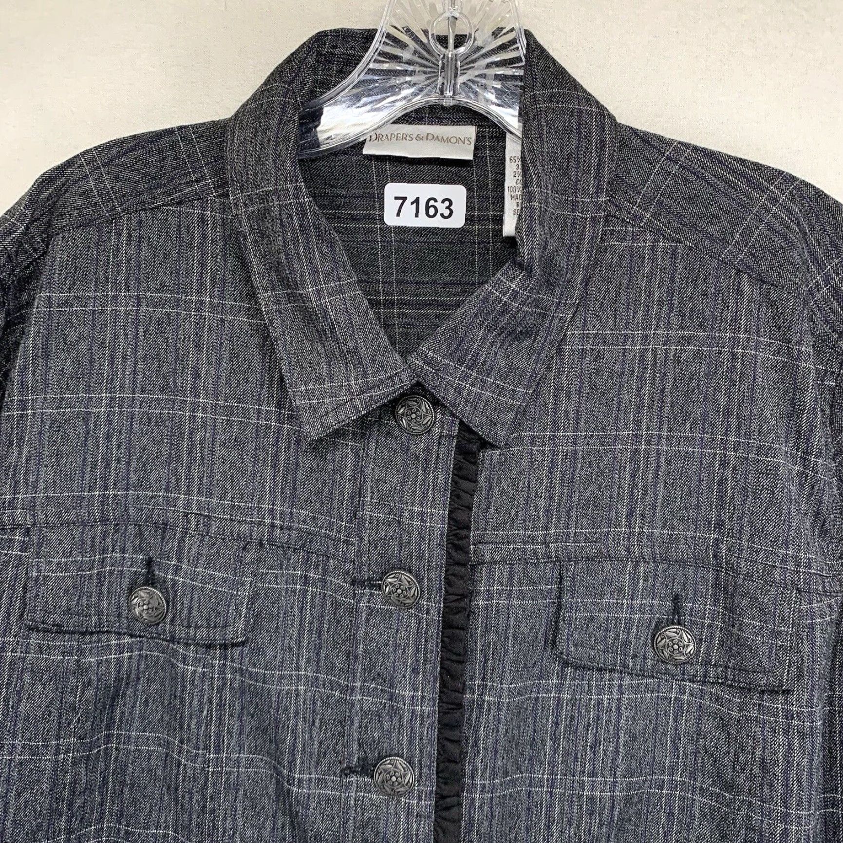 Vintage VINTAGE Draper's & Damon's Women Jacket XL Dark Gray Plaid Metal Buttons Black Trim 90s City Classic Basic Jacket Womens Size XL / US 12-14 / IT 48-50 - 3 Thumbnail