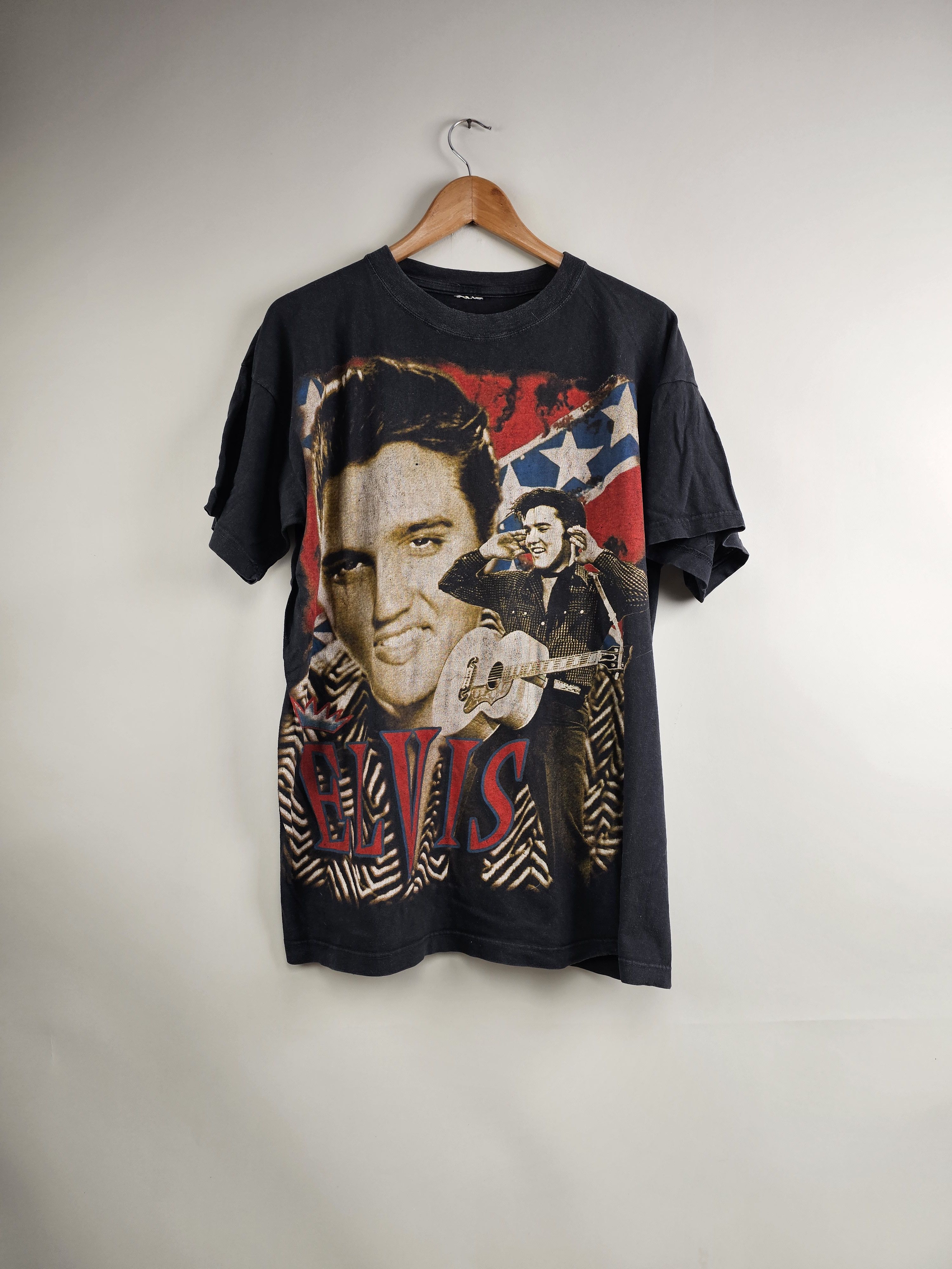 image of Band Tees x Rock Tees 90's Elvis Presley The Pelvis In The Memphis XL 23" 28" in Black, Men's