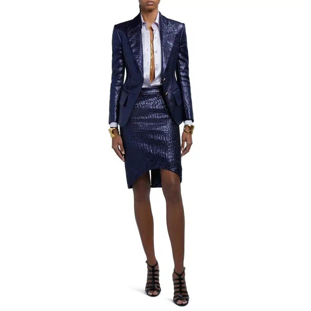 Tom Ford o1loc1c0325 GC5755 Metallic Croc Embossed Lurex Skirt Blue Size 26" / US 2 / IT 38 - 3 Thumbnail