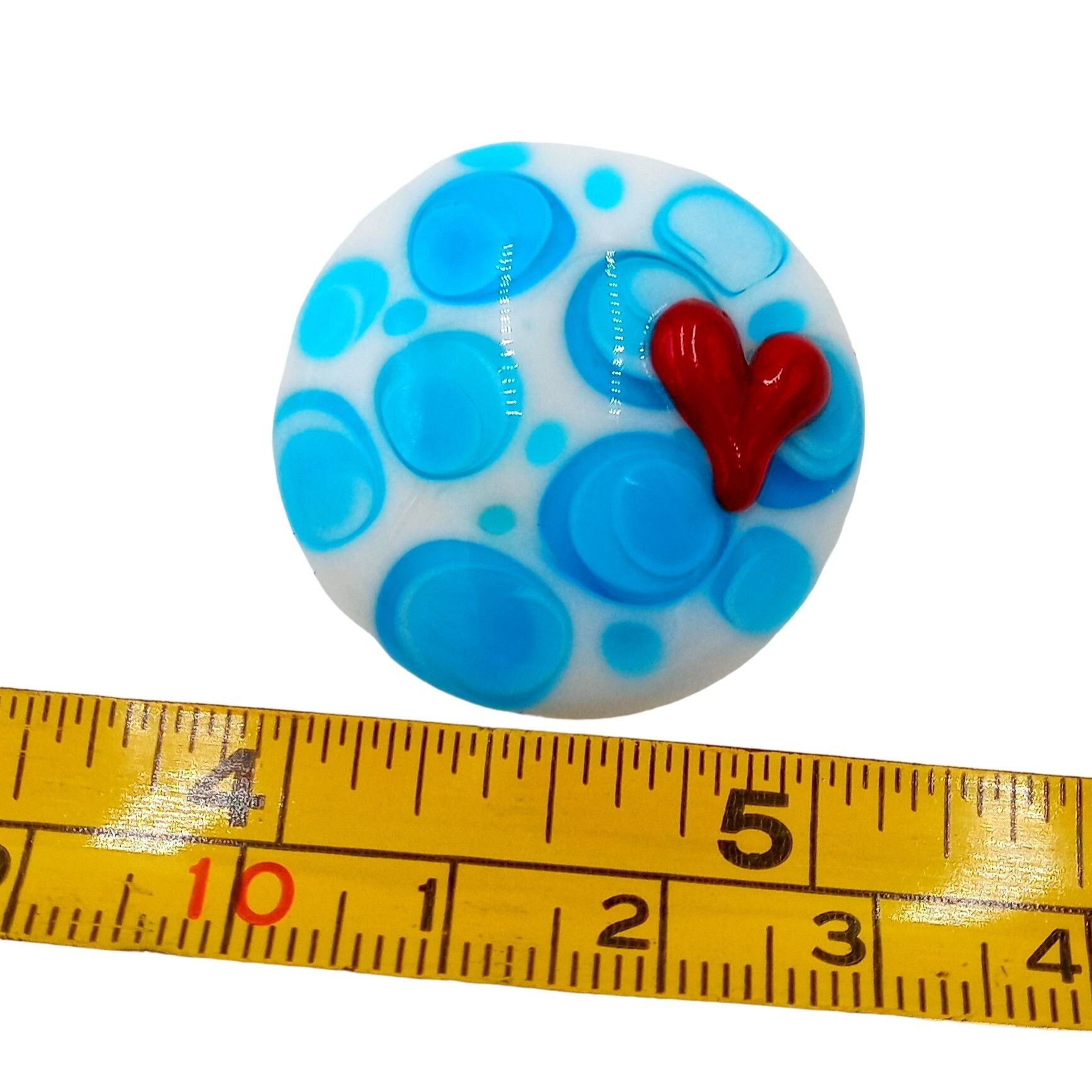 Handmade Abstract Glass Art Brooch Red Heart Blue White Circles Pin A Size ONE SIZE - 2 Thumbnail