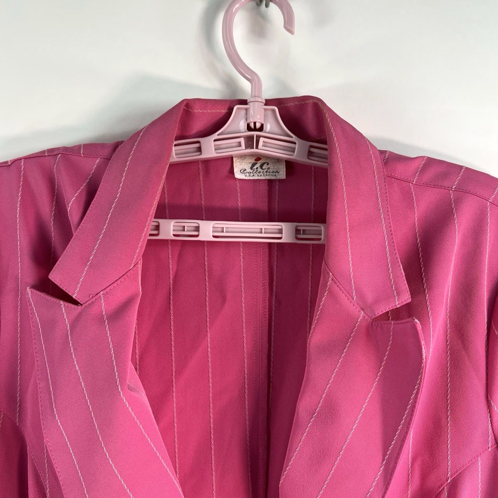 Vintage VINTAGE IC Collection Blazer Women XL Pink Striped Notch Lapel One-Button Single-Breasted Twill Cotton Blend Jacket Blazer Size XL / US 12-14 / IT 48-50 - 3 Thumbnail