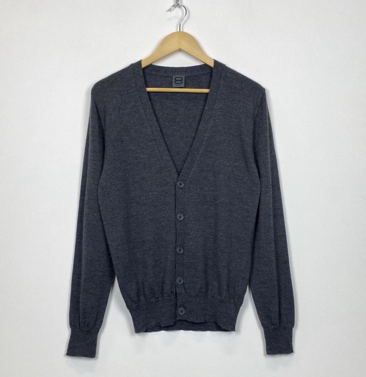 8 by YOOX 8 By Yoox V-Neck Merino Wool Cardigan Sweater Jumper Gray Size US M / EU 48-50 / 2 - 1 Thumbnail