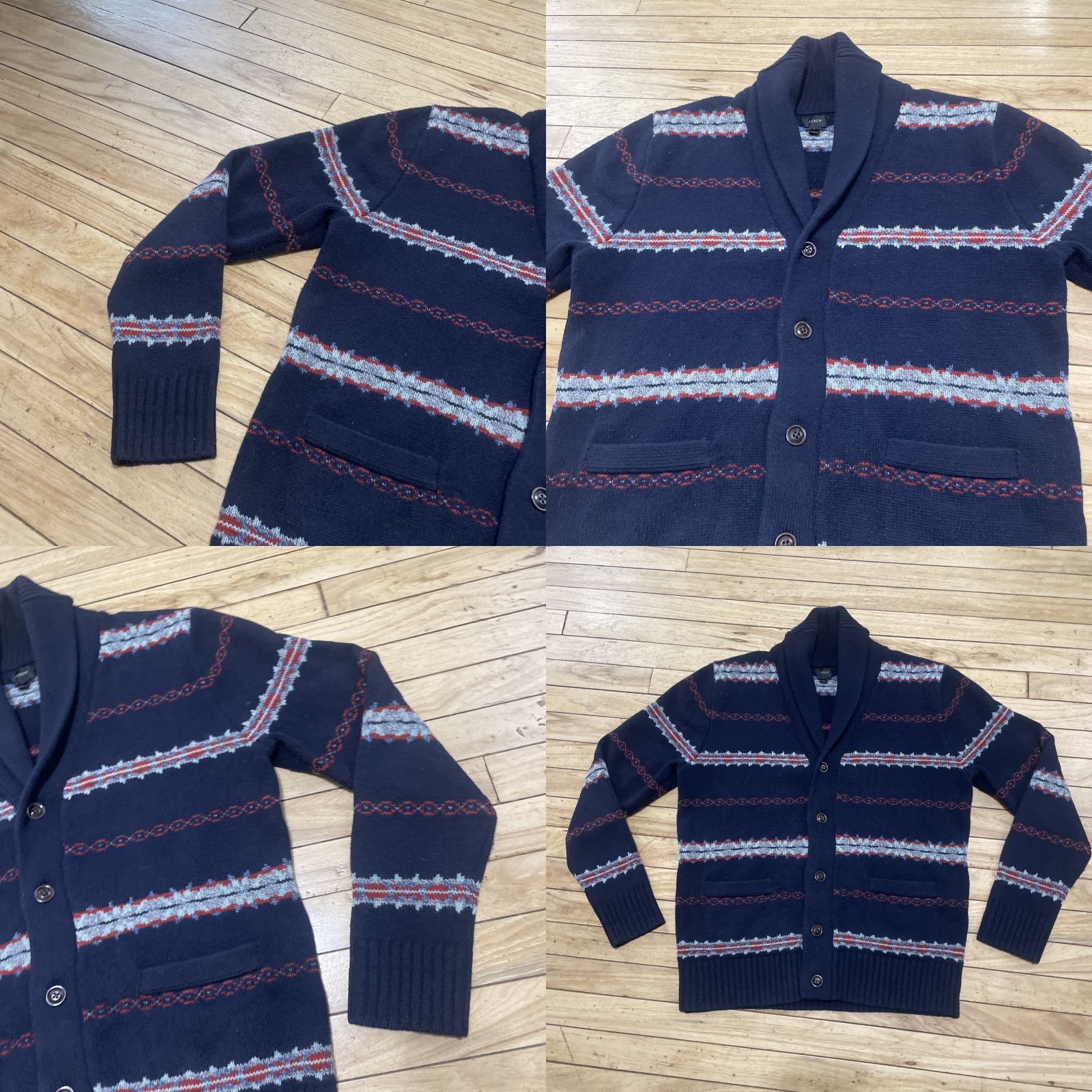 J.Crew J.CREW Shawl Cardigan 100% Lambs Wool Heavy Sweater Blue Red Mens L Fairisle Wool Cardigan Size US L / EU 52-54 / 3 - 10 Thumbnail