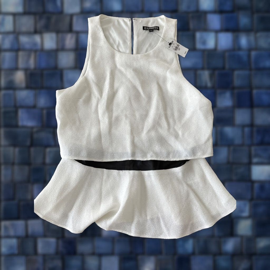Express NWT Express Women’s Blouse Small Ivory Sleeveless Shirt Zip Rear Clasp & Zip Size S / US 4 / IT 40 - 1 Thumbnail