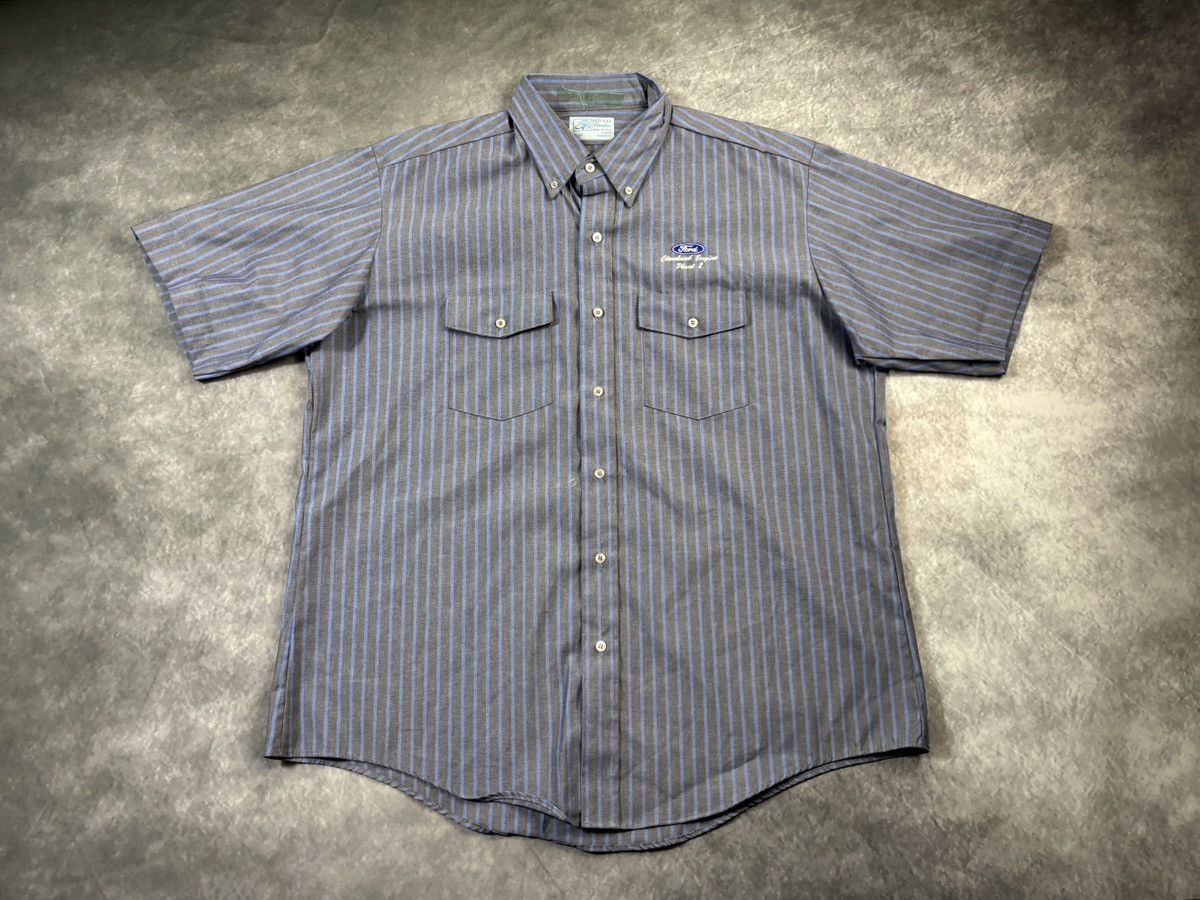 Red Kap × Vintage Vintage Work Shirt Short Sleeve 1990s Striped Ford Motors XL Size US XL / EU 56 / 4 - 15 Thumbnail