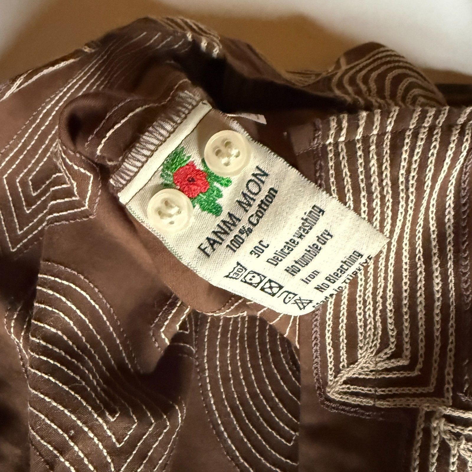 Other Fanm Mon Brown Embroidered SS Camp Shirt - 100% Cotton Size US L / EU 52-54 / 3 - 5 Thumbnail