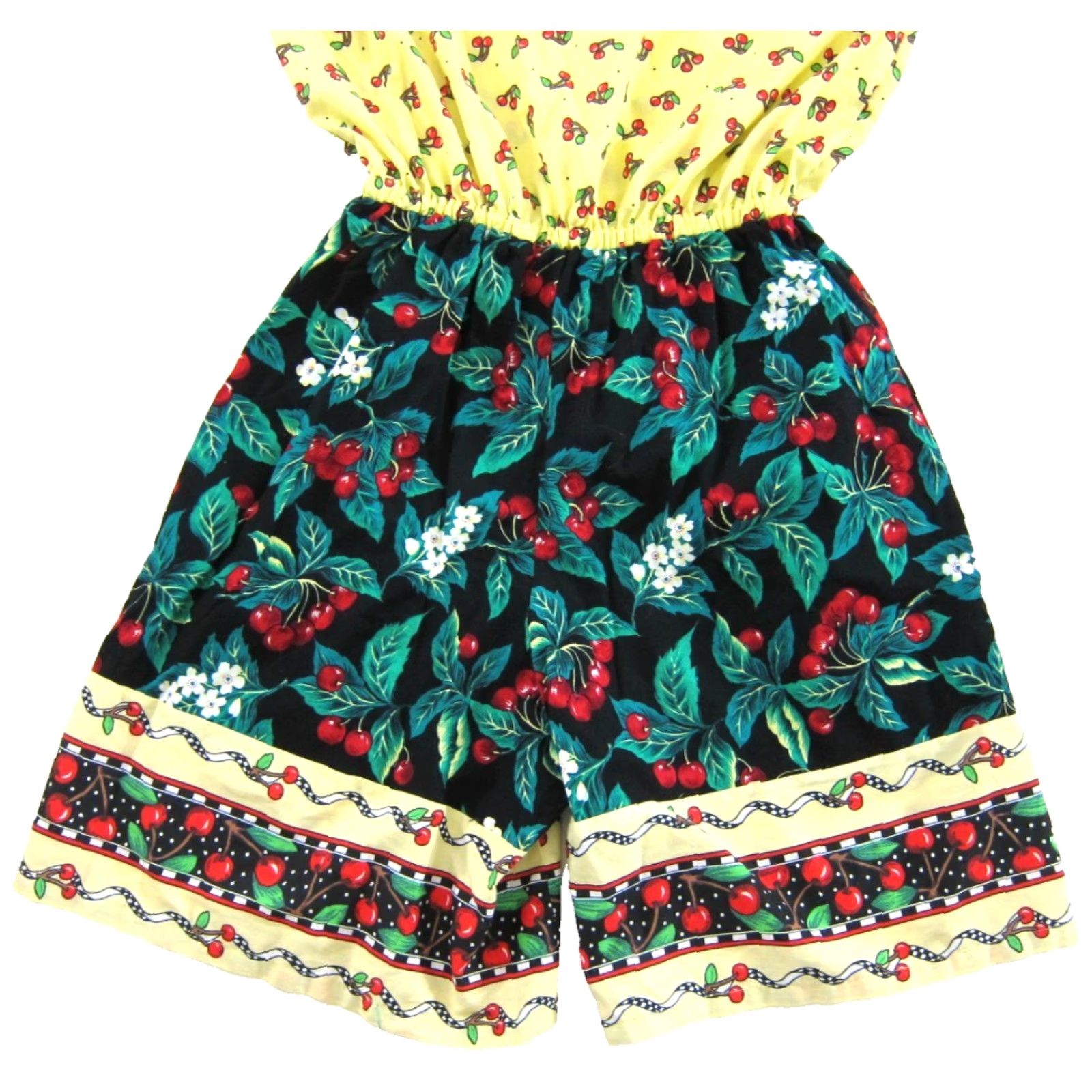 Vintage Vintage Cherry Fruit Floral Yellow Red Green Black Pocket Jumpsuit M Women's One-Piece Short Sleeve Cotton 100% Vintage Jumpsuit with Pockets Size 32" / US 10 / IT 46 - 4 Thumbnail
